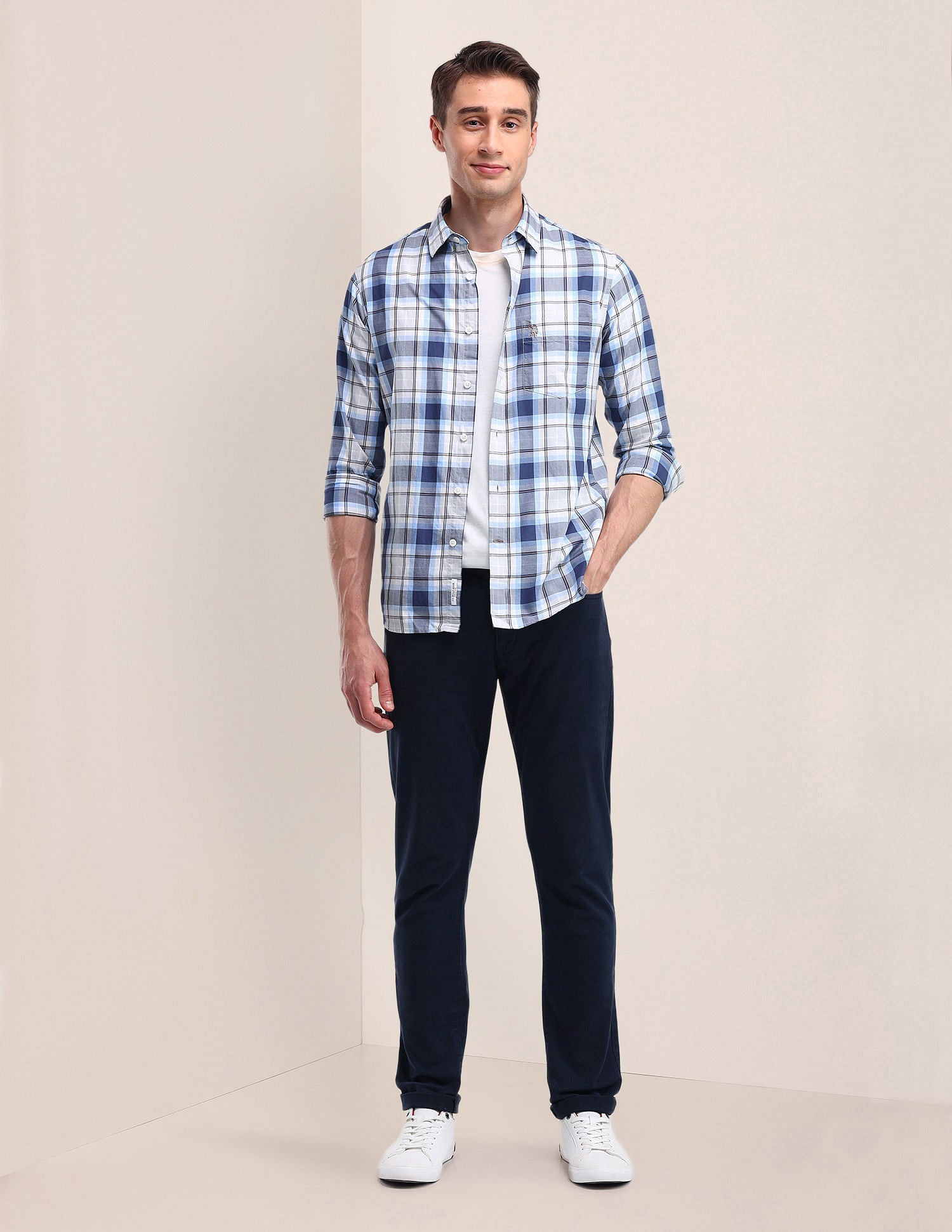 Tailored Fit Checked Shirt Blue - U.S. Polo Assn. India | Large
