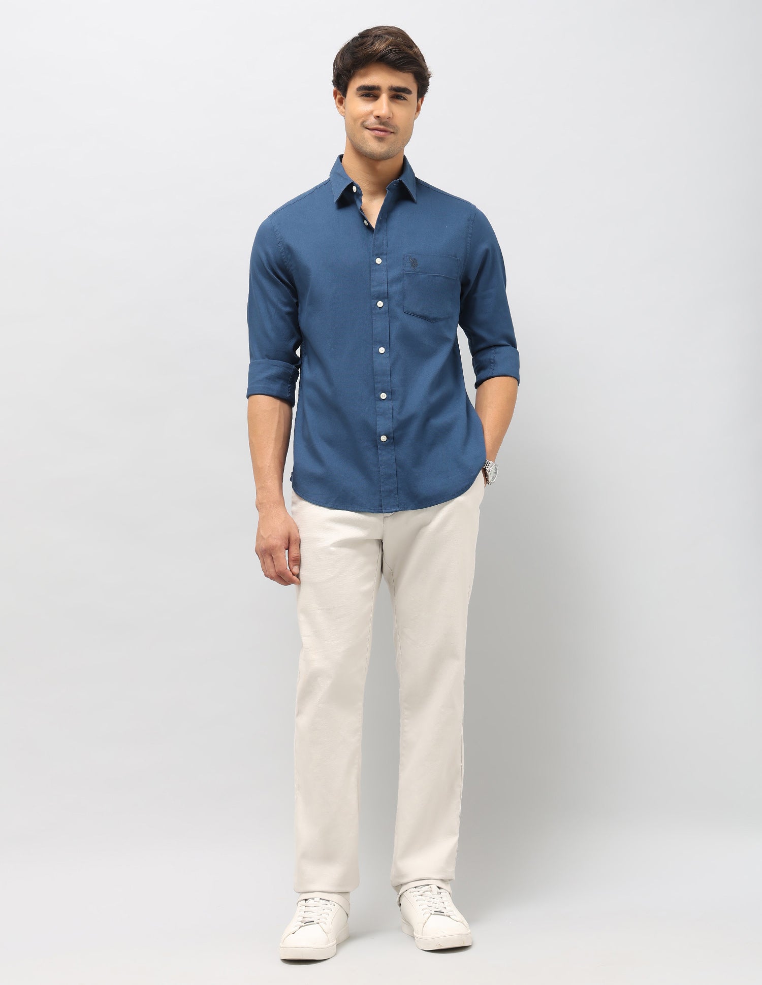 Dobby Tailored Fit Shirt Blue - U.S. POLO ASSN. | Large