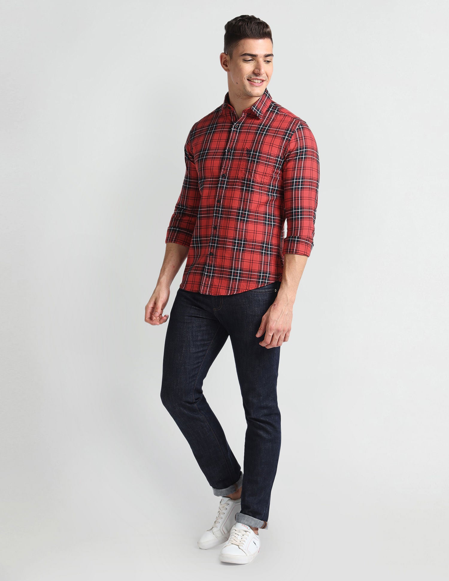 Cutaway Collar Tartan Shirt Red - U.S. Polo Assn. India | Large