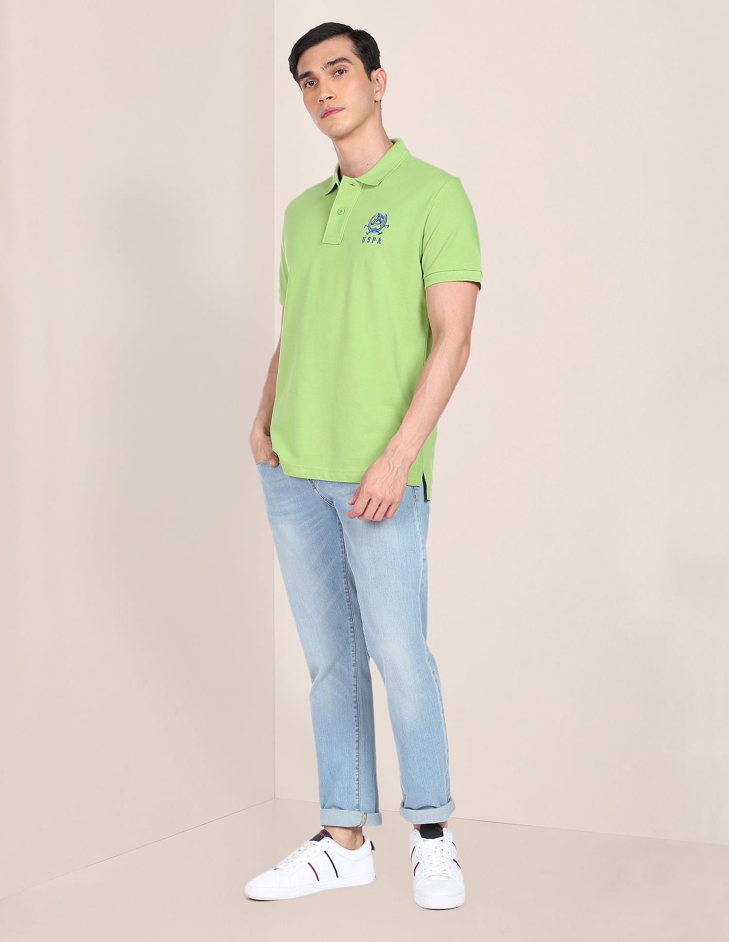Solid Pure Cotton Polo Shirt Light Green - U.S. Polo Assn. India | Large