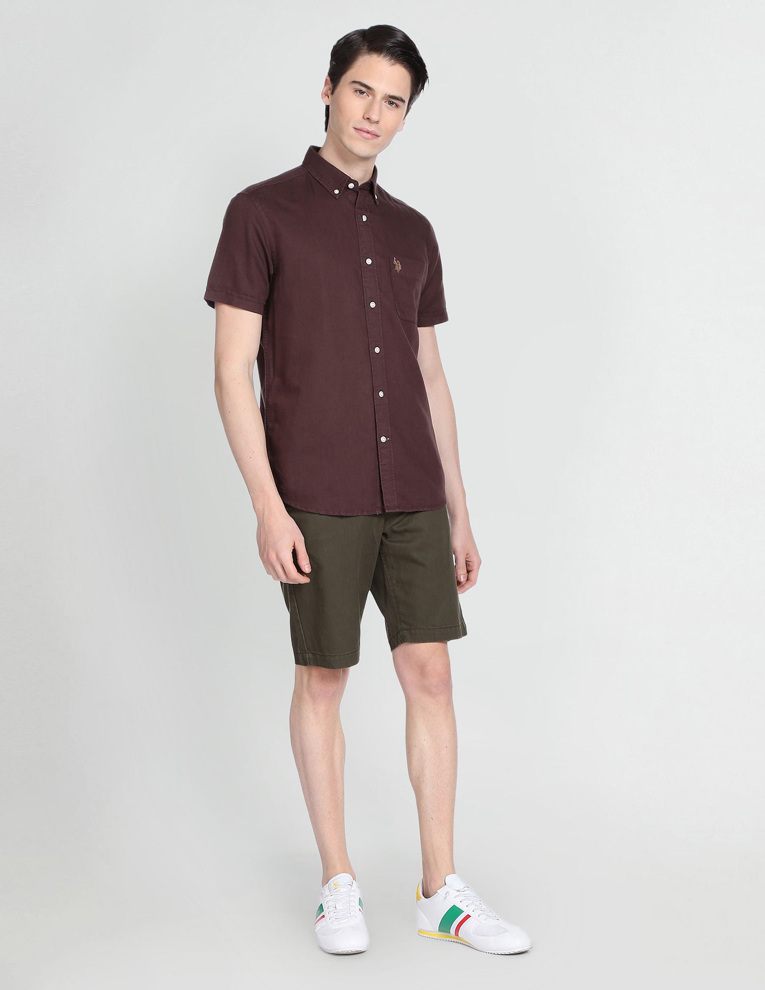 Button Down Collar Overdyed Solid Shirt Dark Brown - U.S. Polo Assn. India | Large