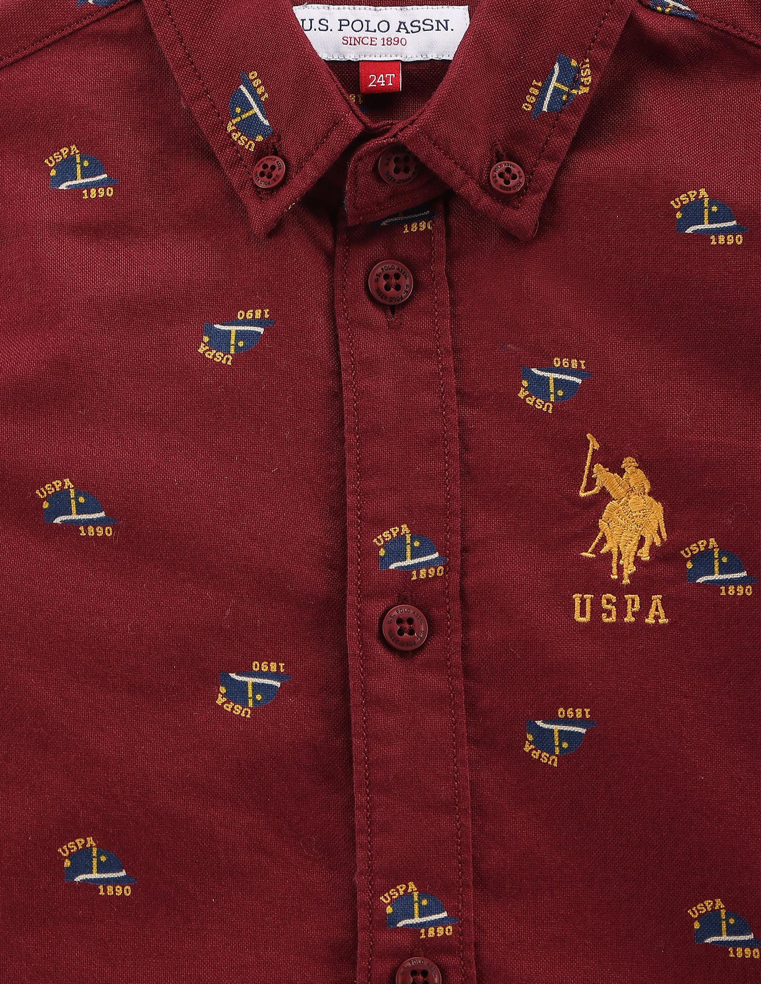 Boys Brand Print Cotton Shirt Maroon - U.S. POLO ASSN. | Large
