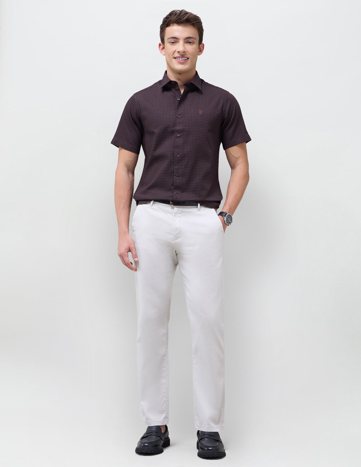 Geometric Printed Regular Fit Shirt Wine - U.S. Polo Assn. India | Large