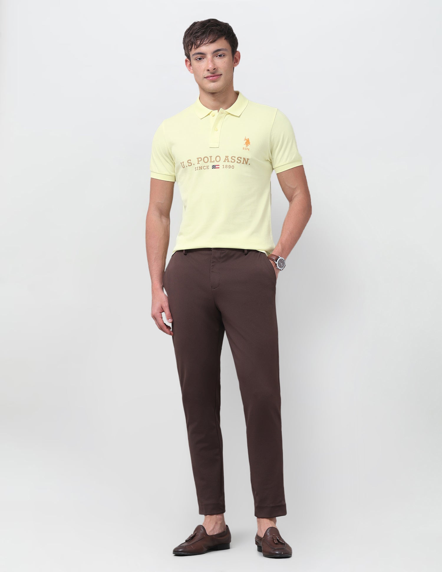Brand Printed Regular Fit Polo Shirt Yellow - U.S. Polo Assn. India | Large