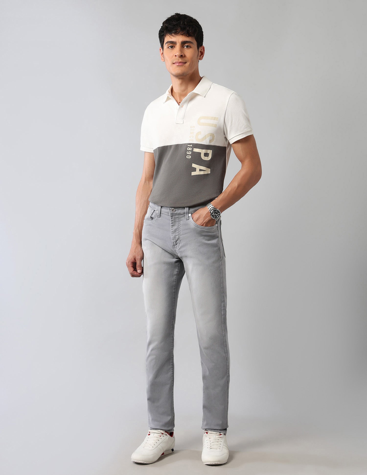 Regallo Skinny Fit Grey Ultra Soft Jeans Grey - U.S. Polo Assn. India | Large