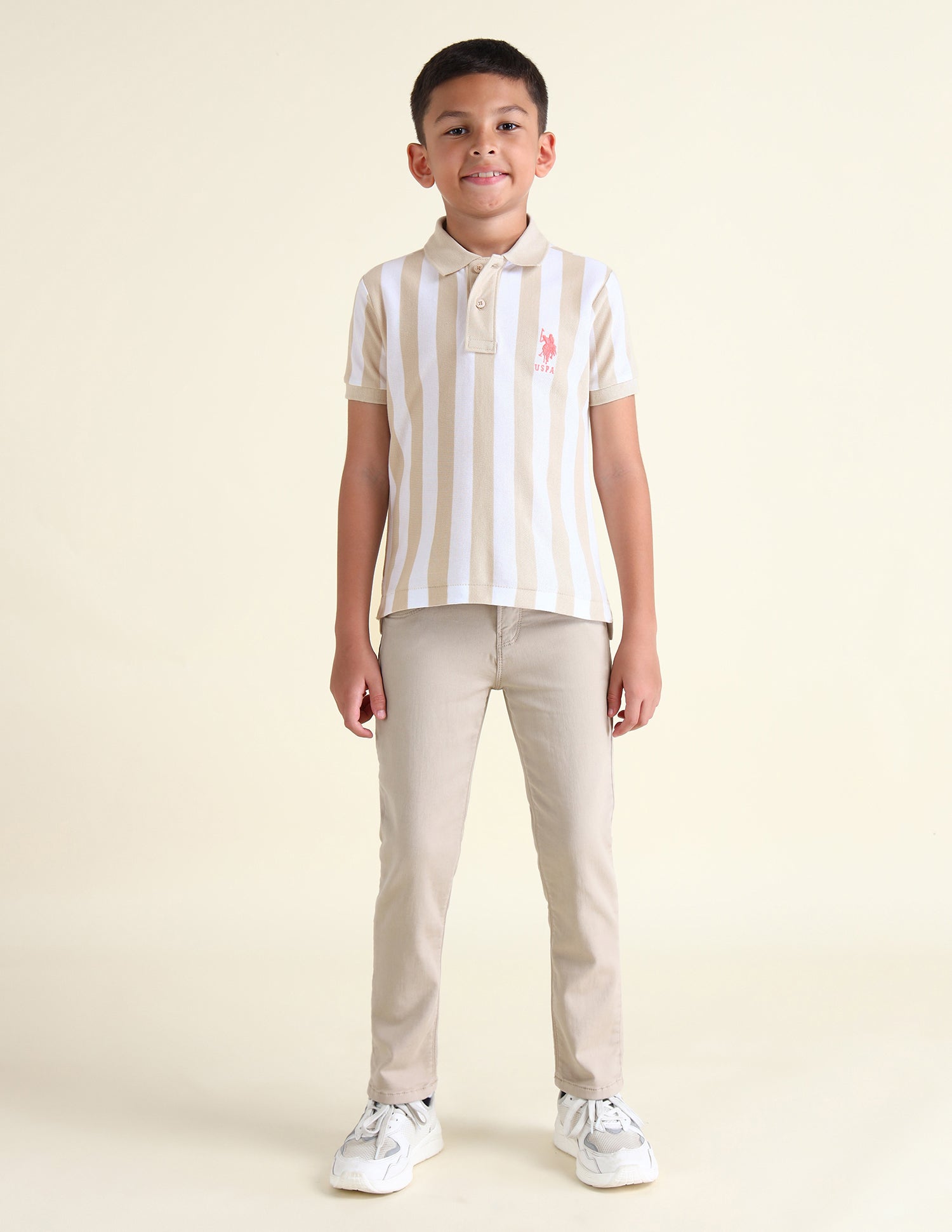 Boys Vertical Striped Regular Fit Polo Shirts Nude - U.S. POLO ASSN. | Large