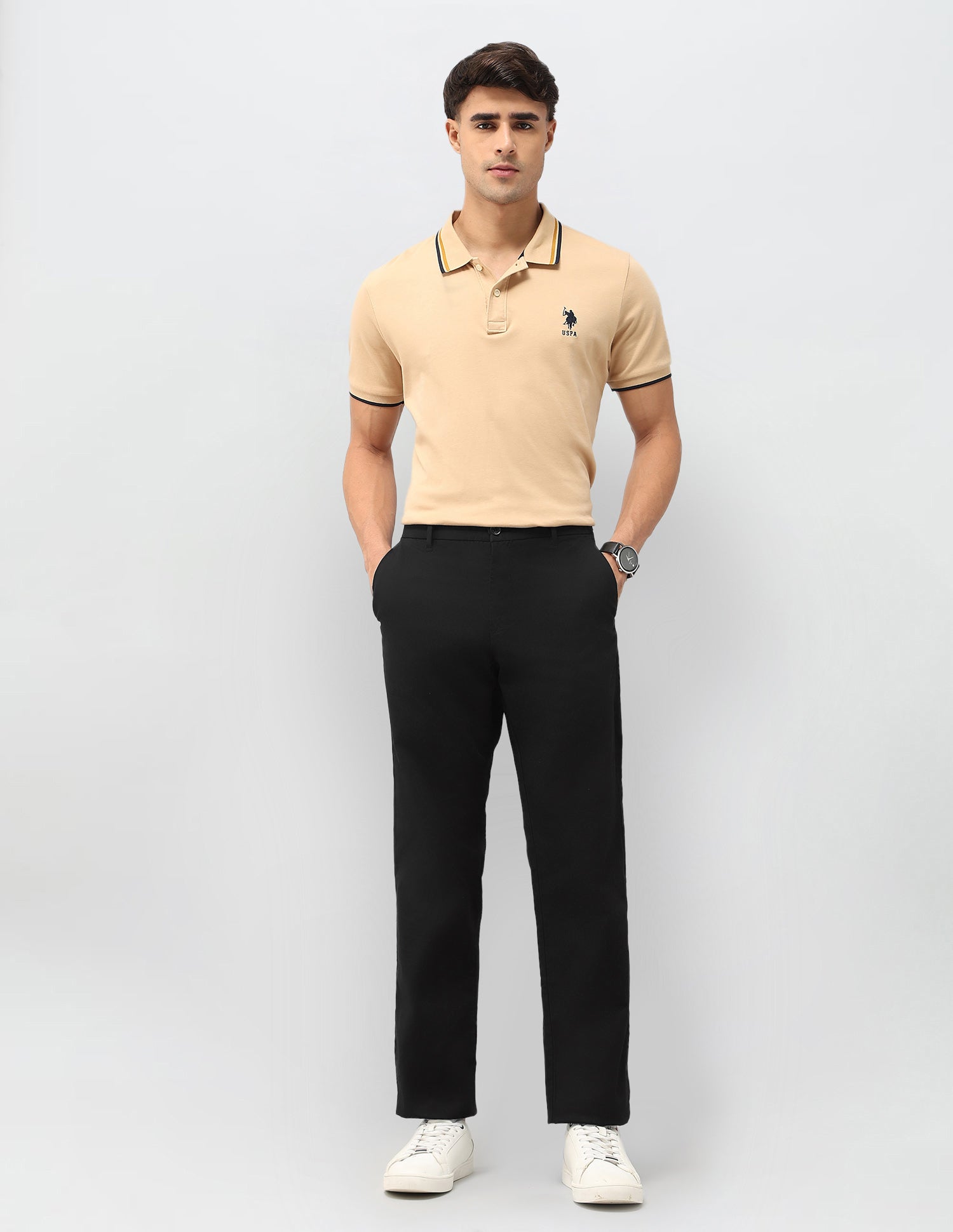 Slim Fit Heathered Trousers Black - U.S. POLO ASSN. | Large
