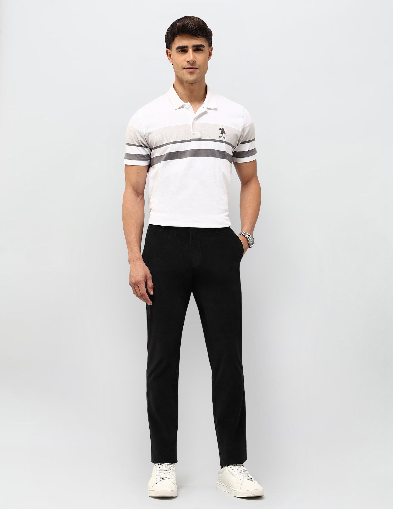 Mid Rise Slim Fit Trousers Black - U.S. POLO ASSN. | Large