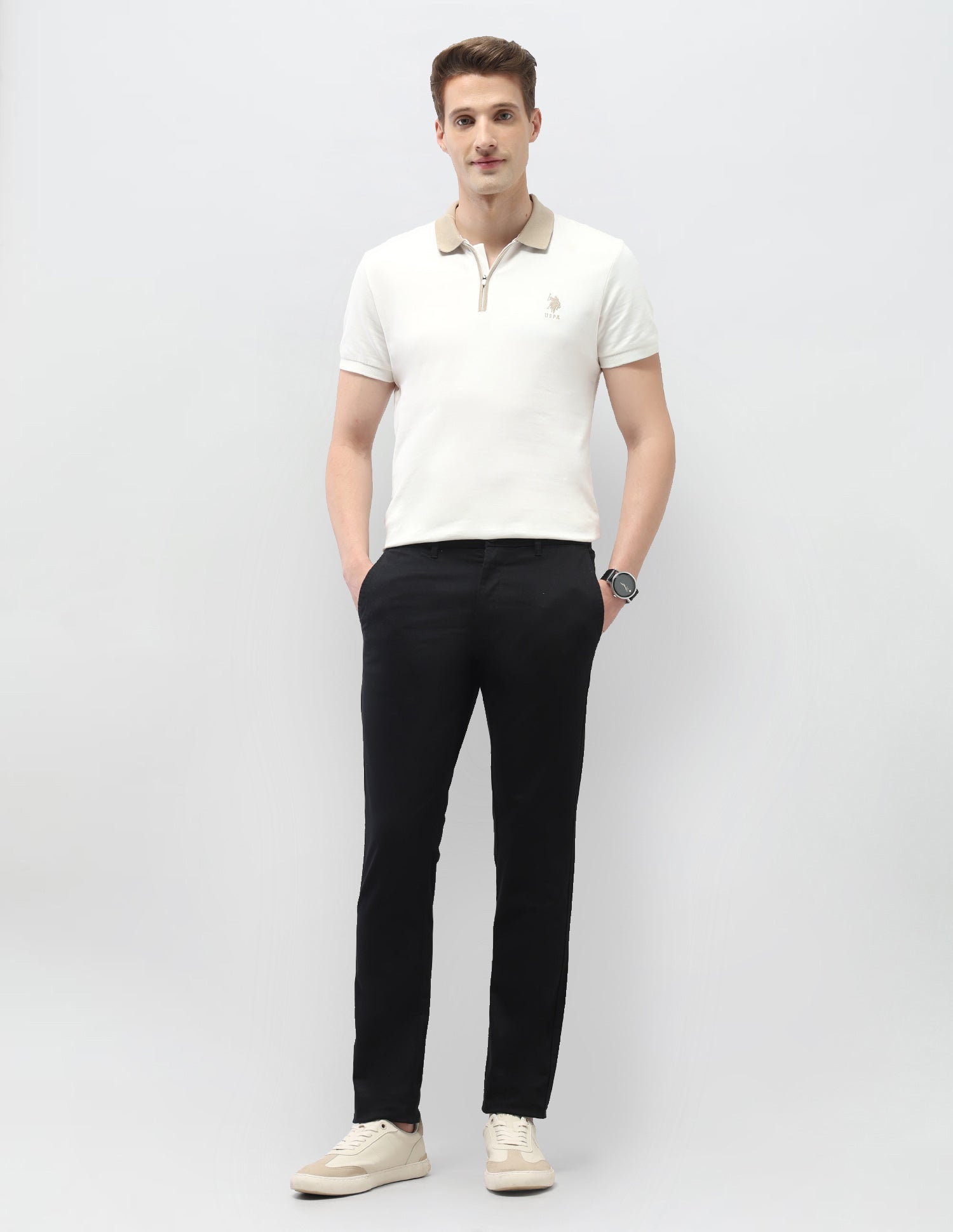 Austin Slim Fit Satin Trousers Black - U.S. Polo Assn. India | Large