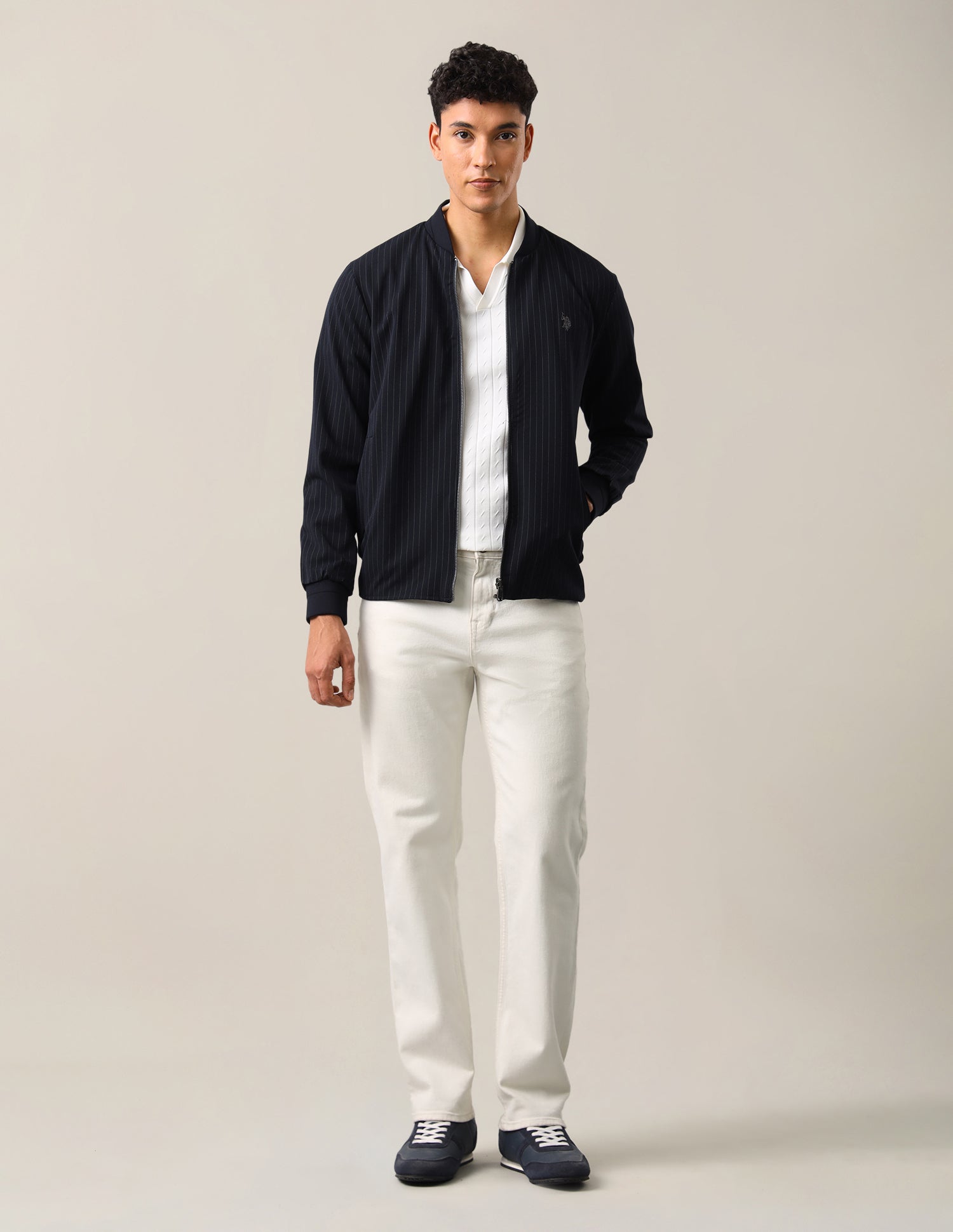 Vertical Striped Regular Fit Bomber Jacket Navy - U.S. Polo Assn. India | Large