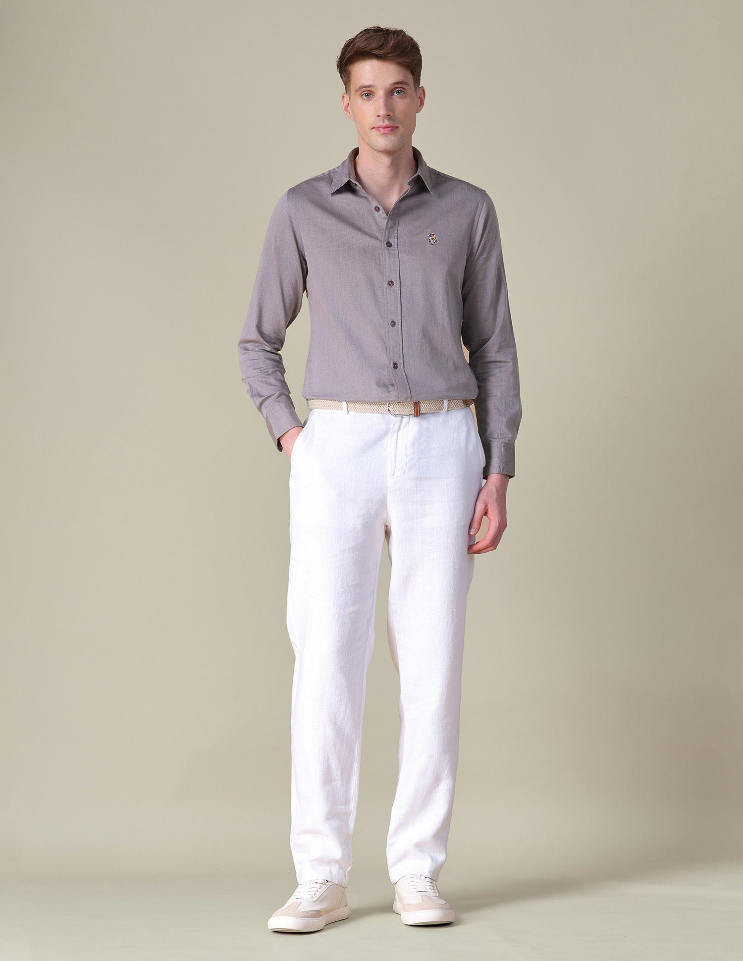 Twill Tailored Fit Shirt Brown - U.S. POLO ASSN. | Large