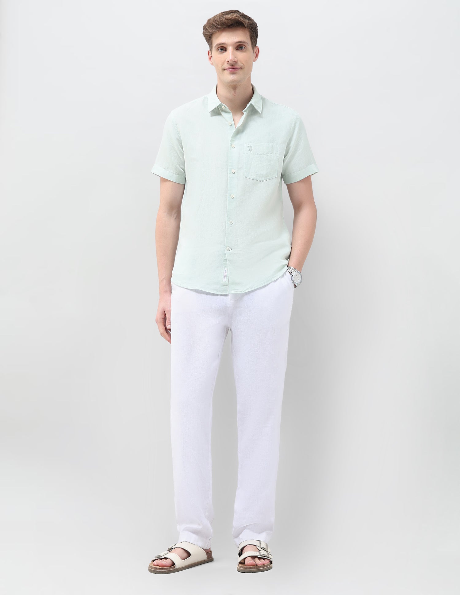 Solid Tailored Fit Shirt Light Green - U.S. Polo Assn. India | Large