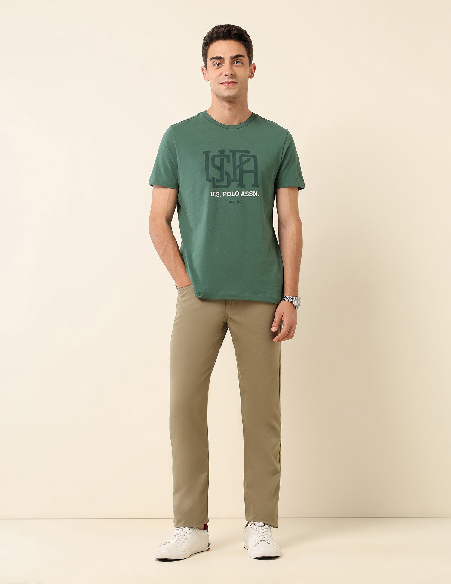 Brand Printed Slim Fit T- Shirt Dark Green - U.S. POLO ASSN. | Large