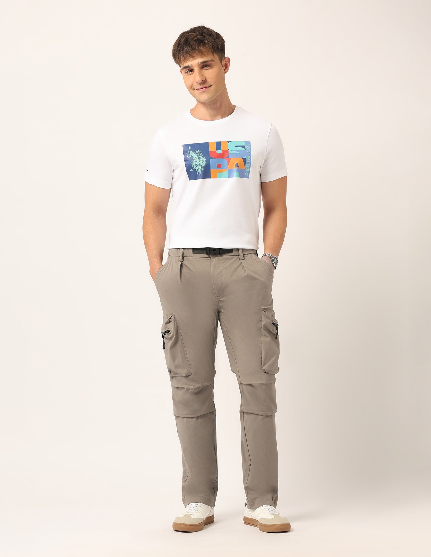 Solid Straight Fit Trousers Khaki - U.S. Polo Assn. India | Large
