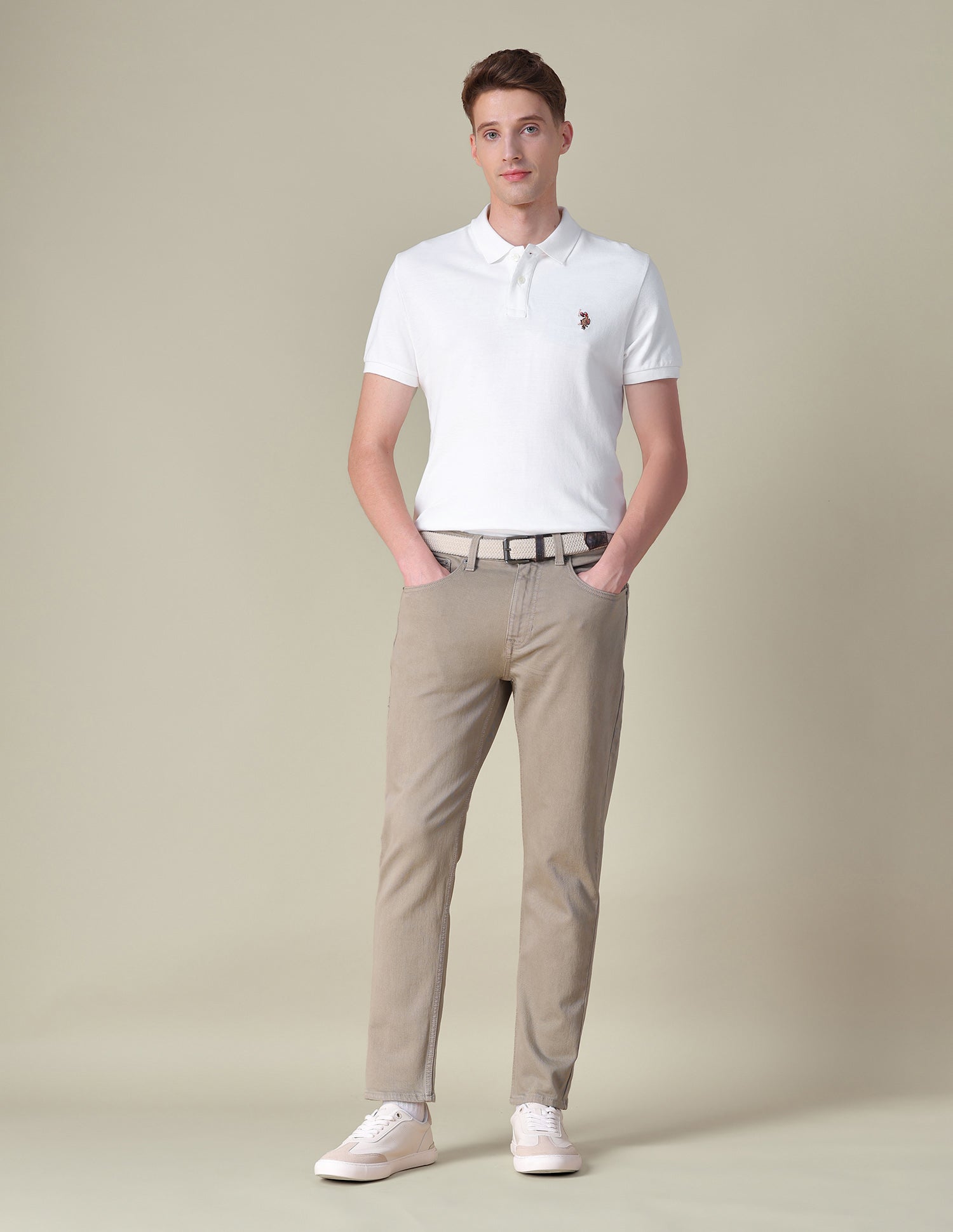 Brand Embroidered Slim Fit Polo Shirt Ivory - U.S. POLO ASSN. | Large