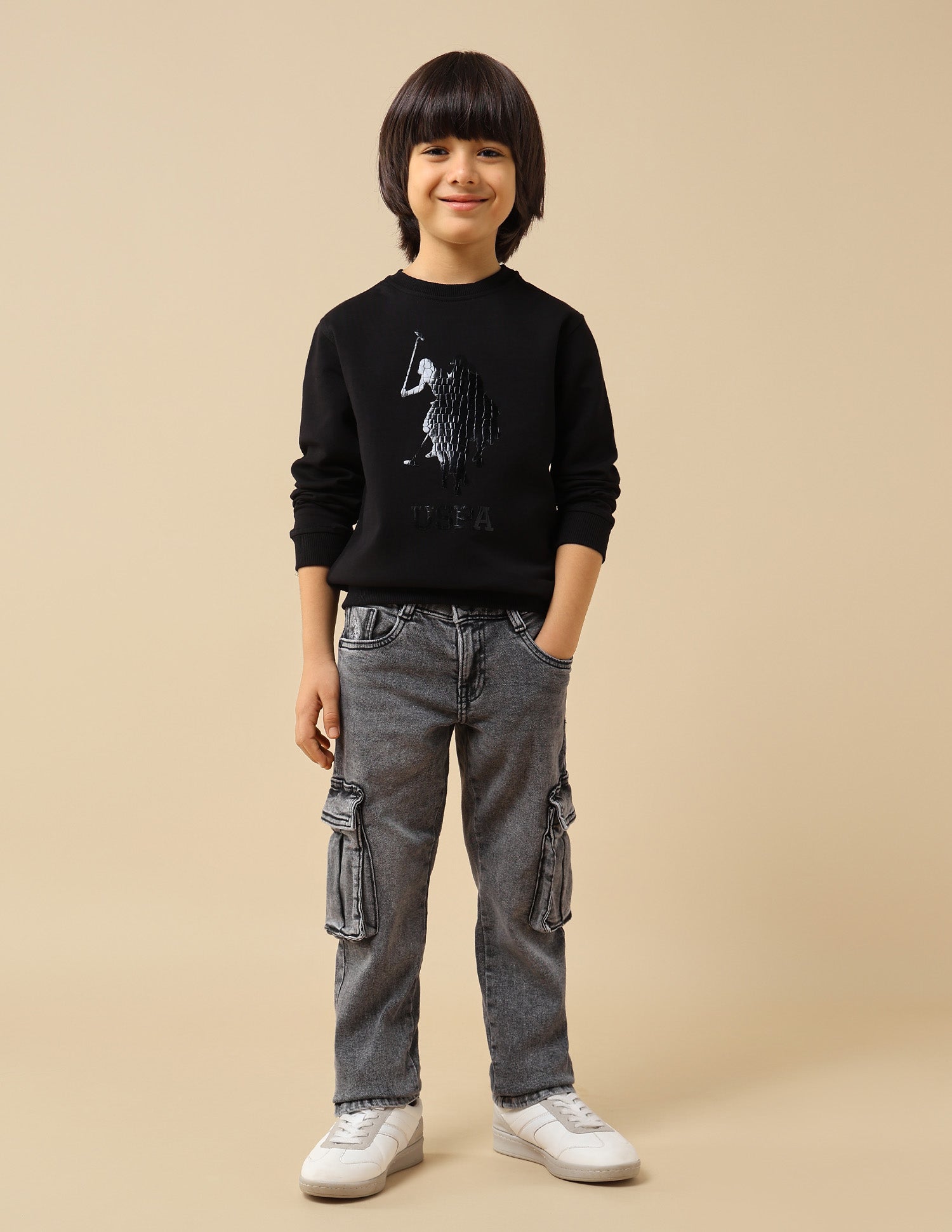 Boys Graphic Brand Embossed Regular Fit Sweatshirt Black - U.S. POLO ASSN. | Large