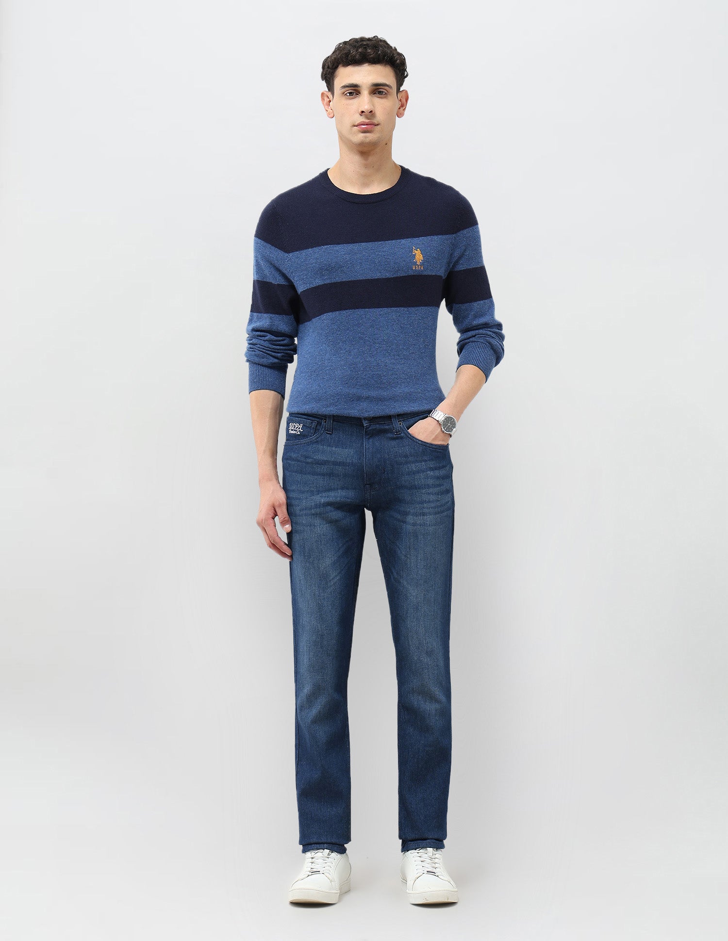 Brandon Slim Tapered Fit Whiskered Jeans Indigo - U.S. POLO ASSN. | Large