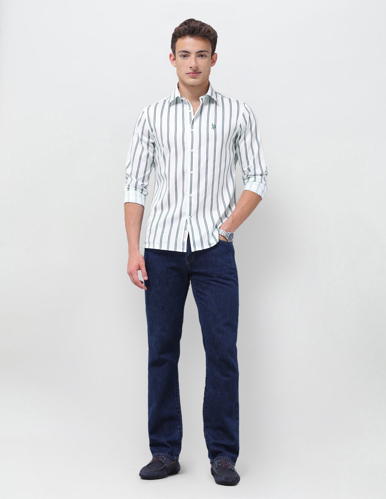 Tailored Fit Vertical Striped Shirt Teal - U.S. Polo Assn. India | Large