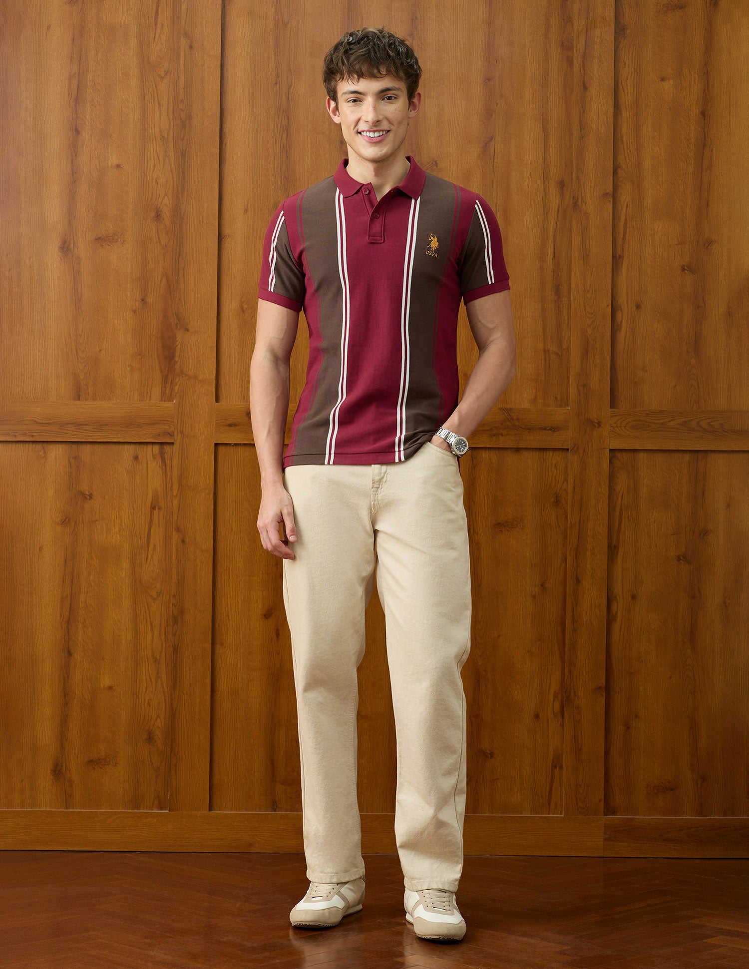 Vertical Striped Slim Fit Polo Shirt Maroon - U.S. Polo Assn. India | Large