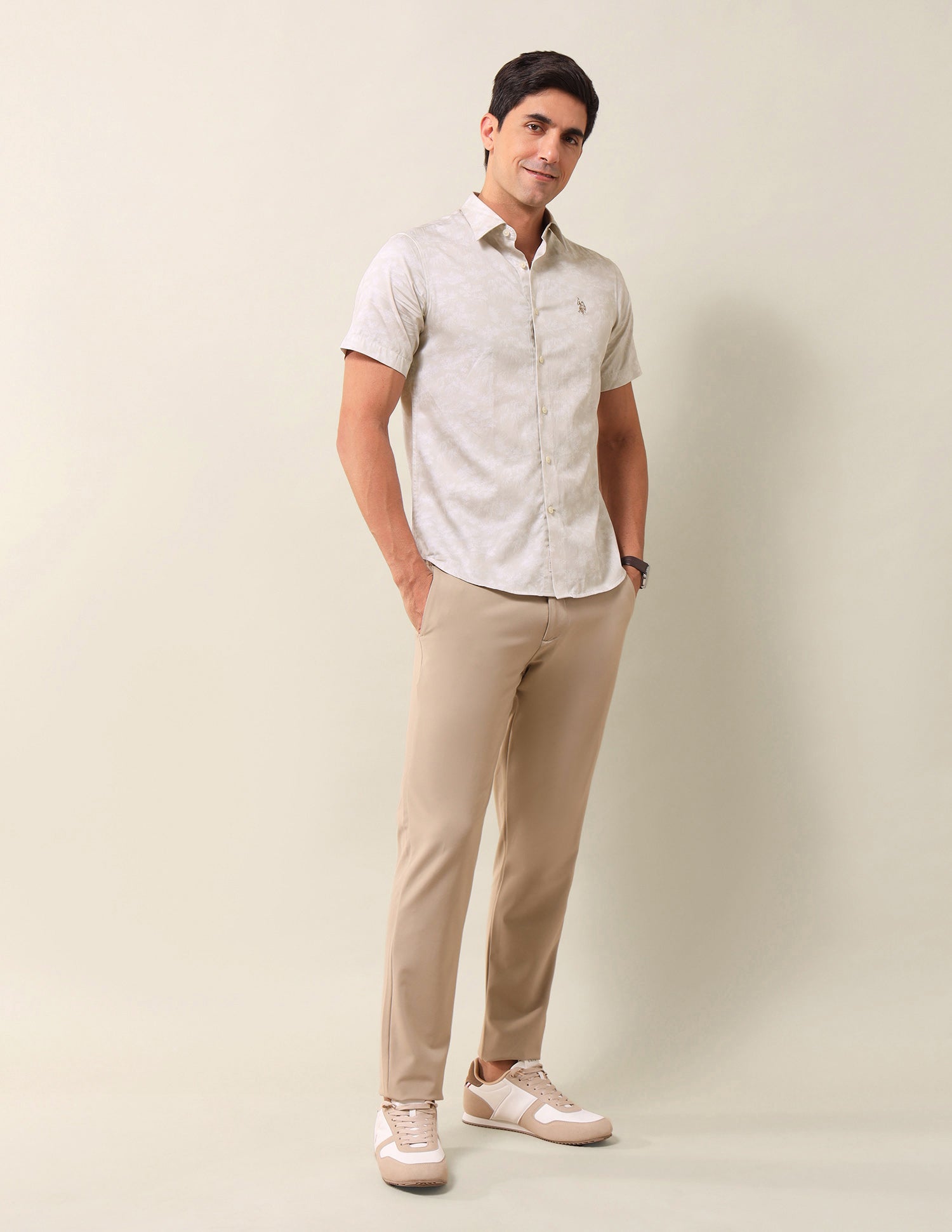 All-Over Printed Tailored Fit Shirt Khaki - U.S. POLO ASSN. | Large