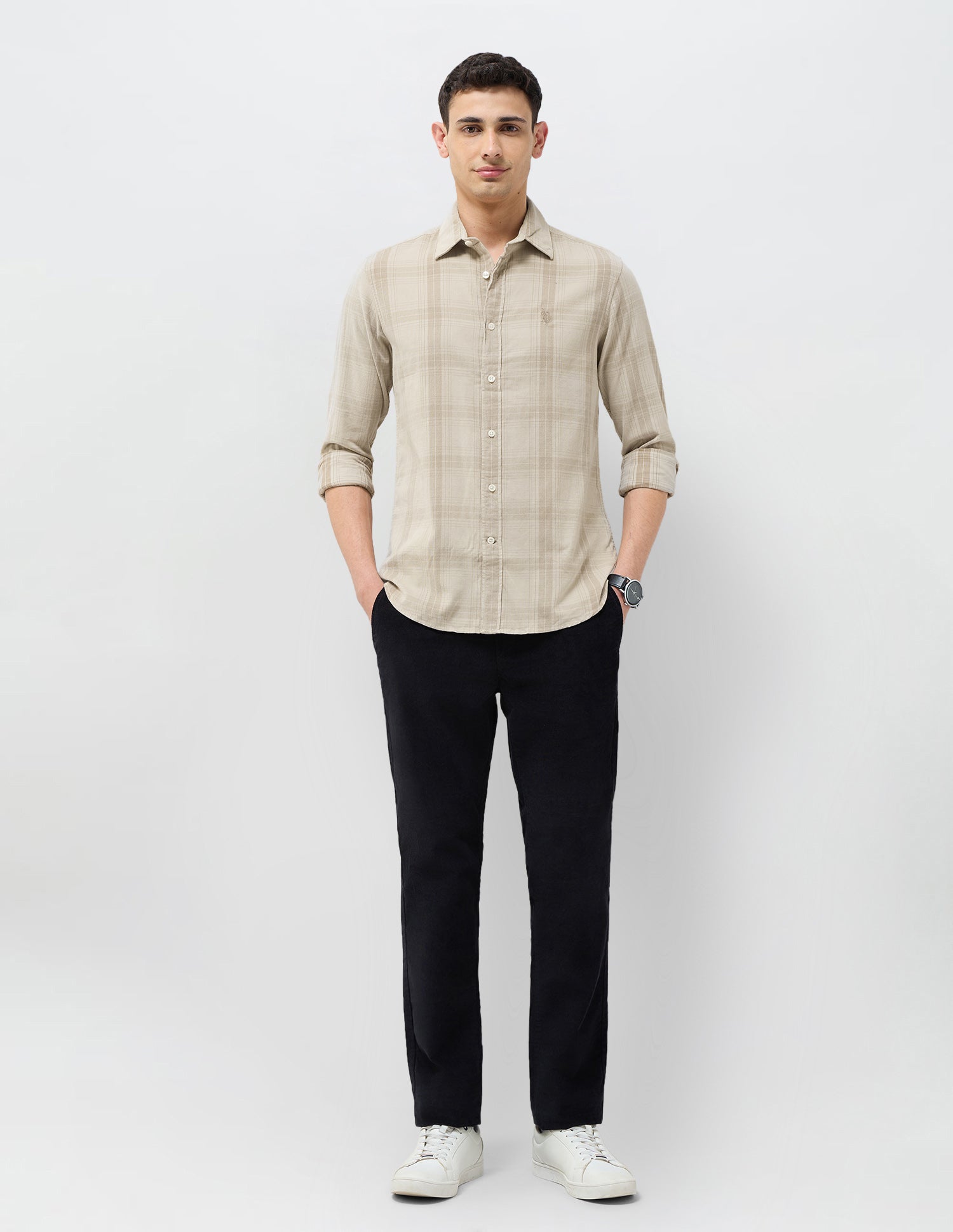 Corduroy Grid Tattersall Checked Shirt Khaki - U.S. POLO ASSN. | Large