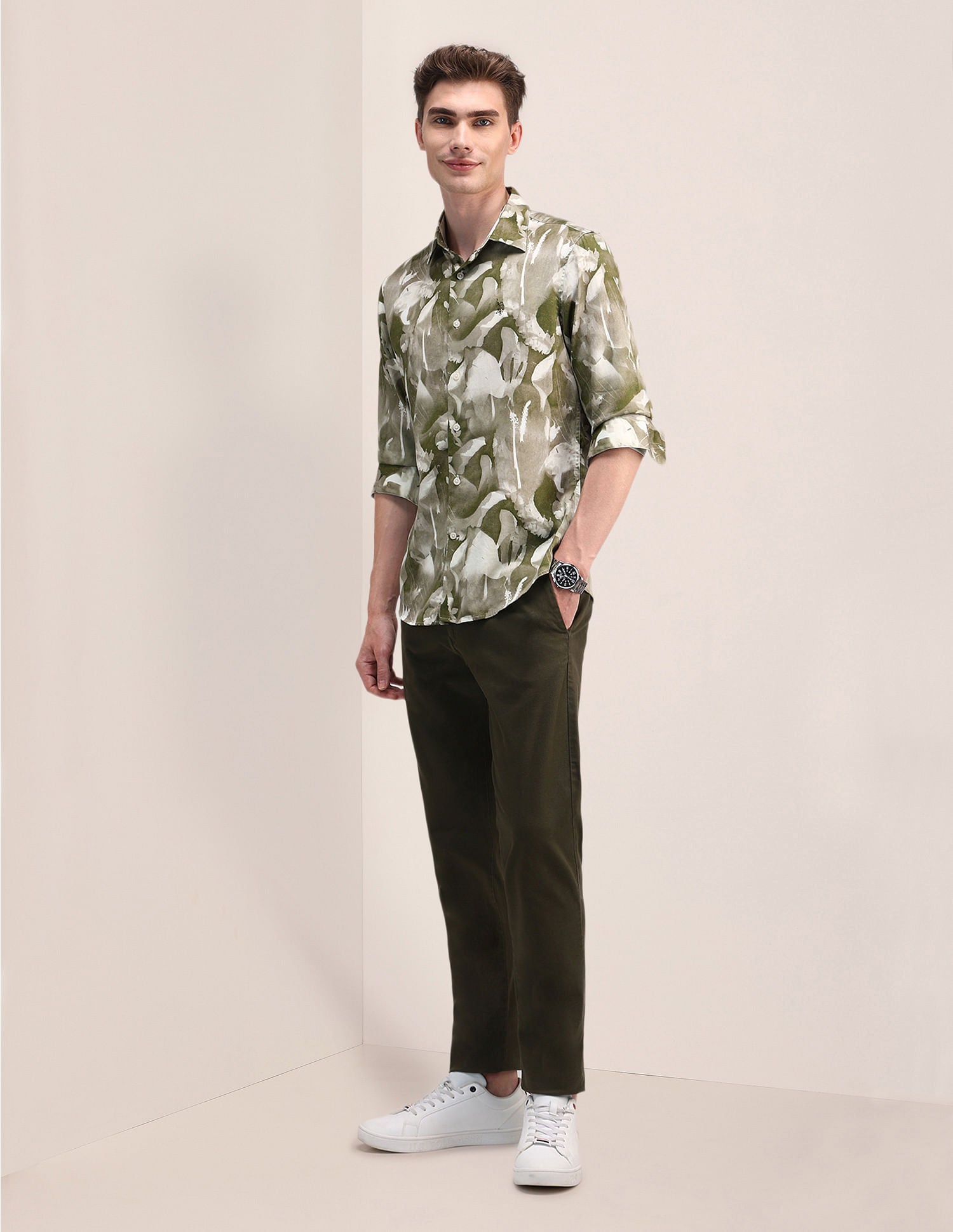 Regular Abstract Satin Shirt Olive - U.S. Polo Assn. India | Large