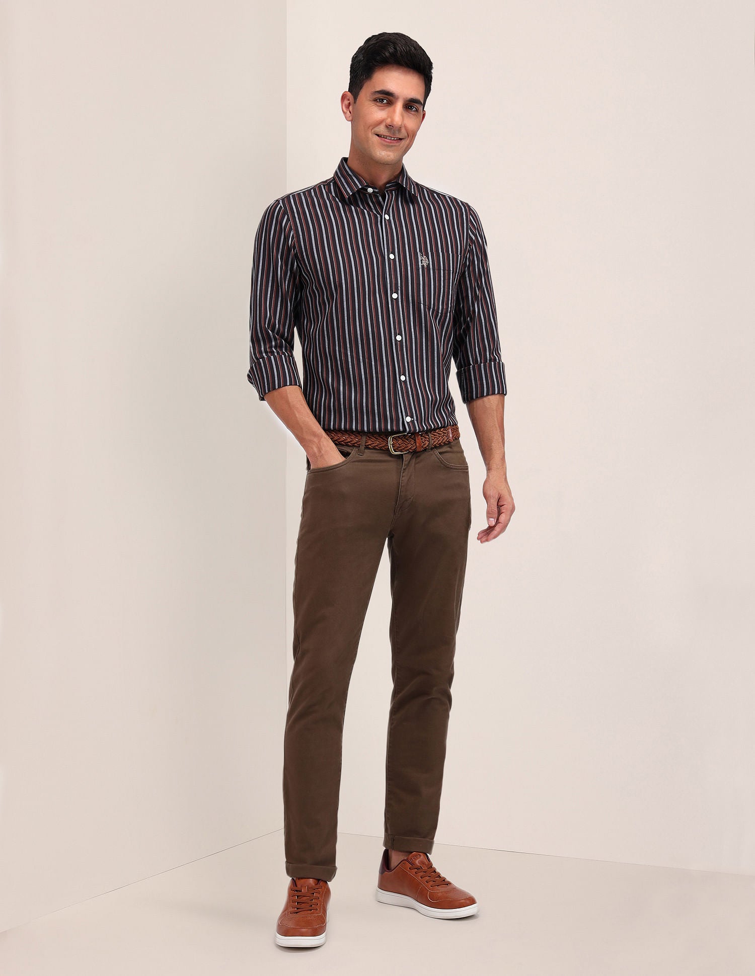 Tailored Fit Pure Cotton Shirt Dark Brown - U.S. Polo Assn. India | Large