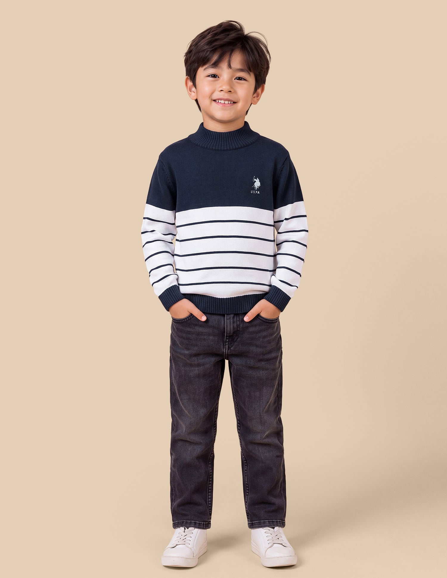 Horizontal Striped Regular Fit Sweater Navy - U.S. Polo Assn. India | Large