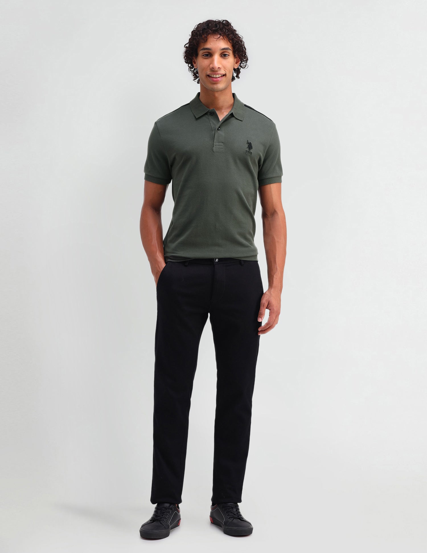 Solid Cotton Muscle Fit Polo Shirt Jungle Green - U.S. Polo Assn. India | Large
