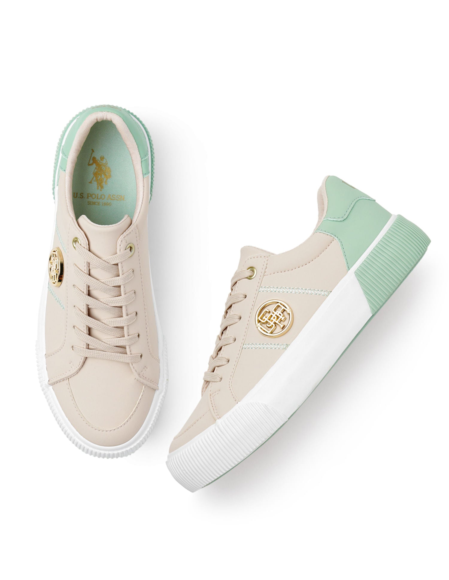 U.S. Polo Assn. Women Katy 3.0 Colourblock Sneakers with Textured Sole Light Green - U.S. POLO ASSN. | Large