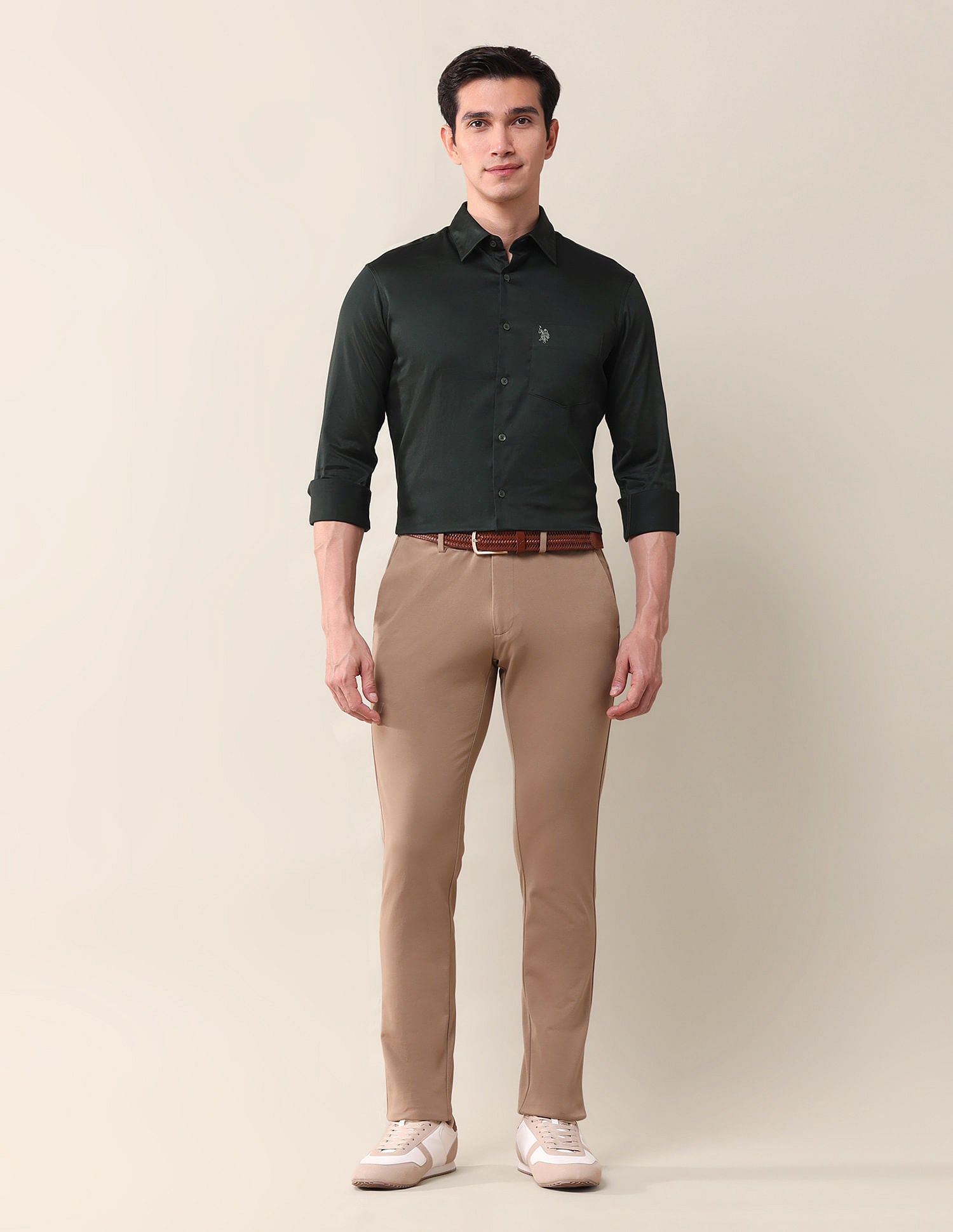 Tailored Fit Twill Solid Shirt Dk Olive - U.S. Polo Assn. India | Large
