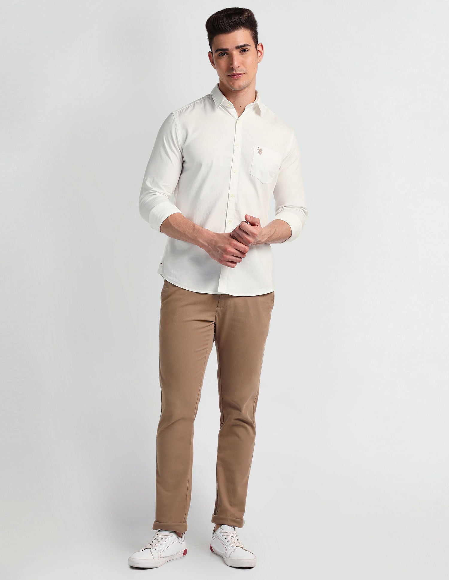 Slim Fit Twill Shirt White - U.S. Polo Assn. India | Large