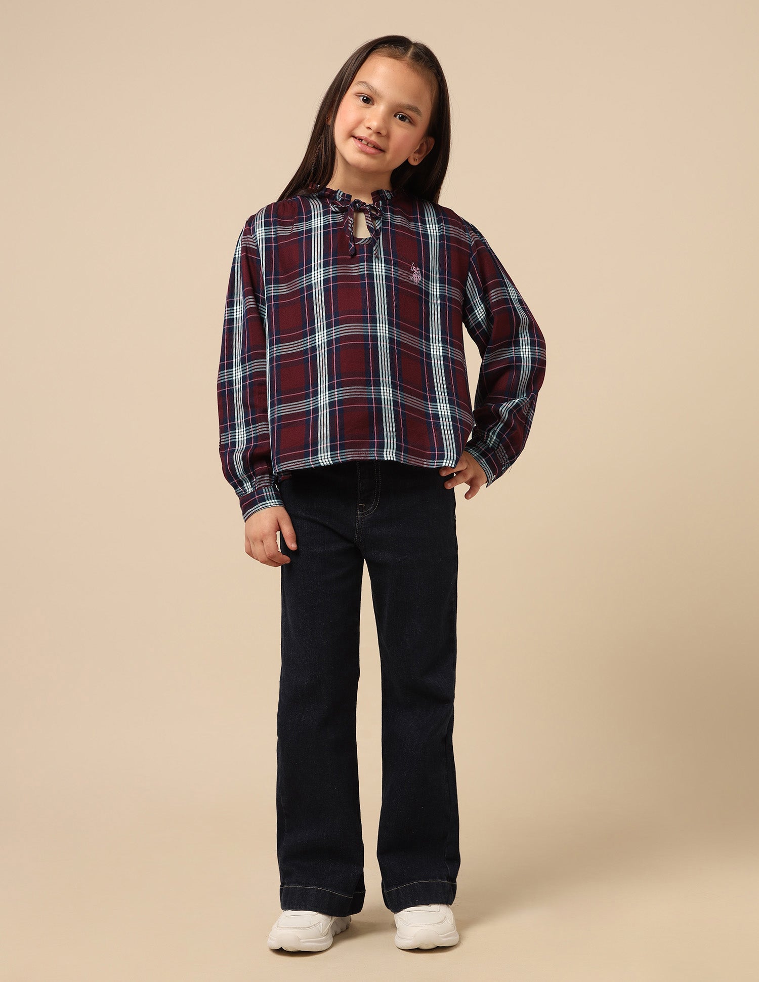 Girls Checked Tie Up Top Burgundy - U.S. POLO ASSN. | Large