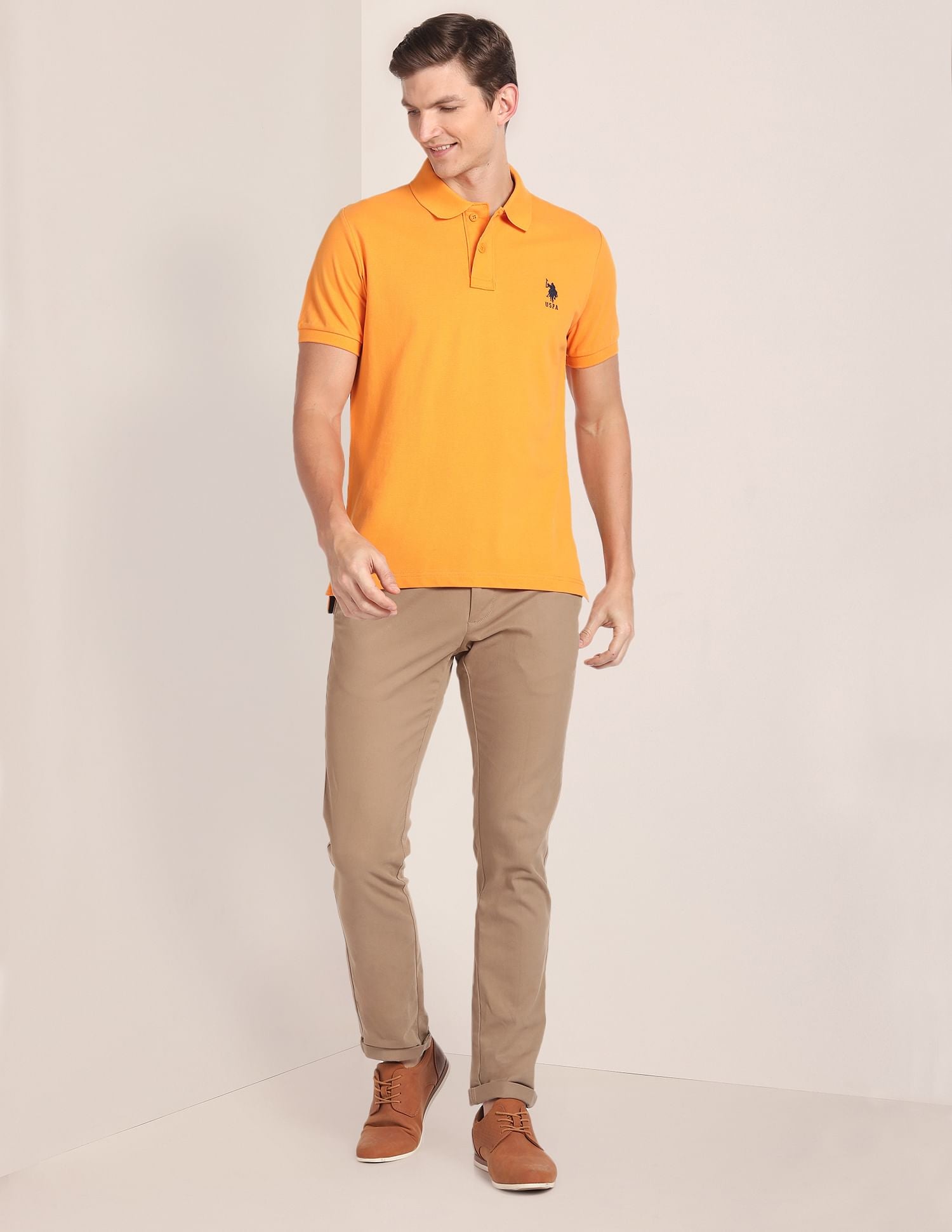 Pique Solid Polo Shirt Orange - U.S. Polo Assn. India | Large