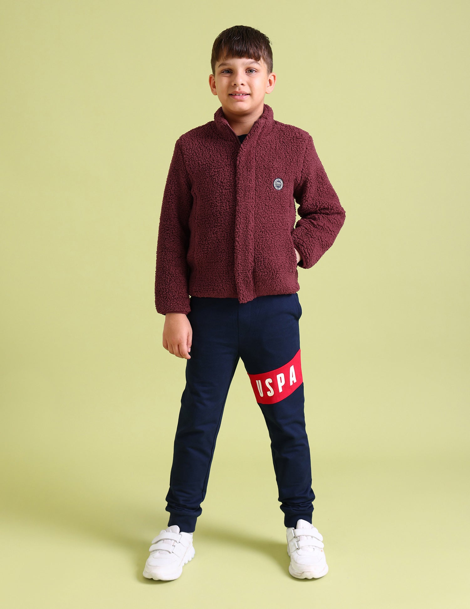 Boys Maroon Solid Sherpa Knit Jacket Maroon - U.S. POLO ASSN. | Large