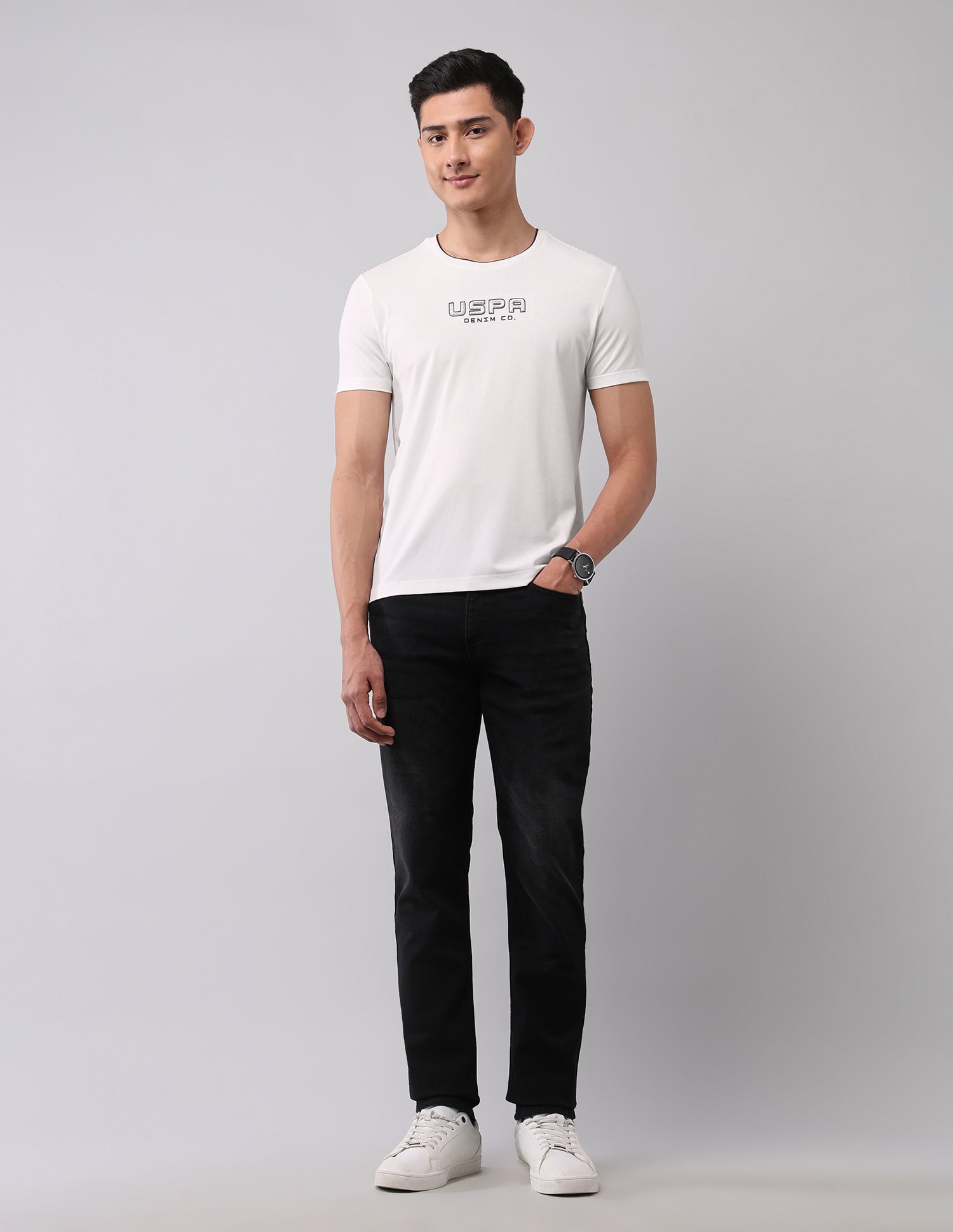 Brand Embossed Muscle Fit T-Shirt Ivory - U.S. Polo Assn. India | Large