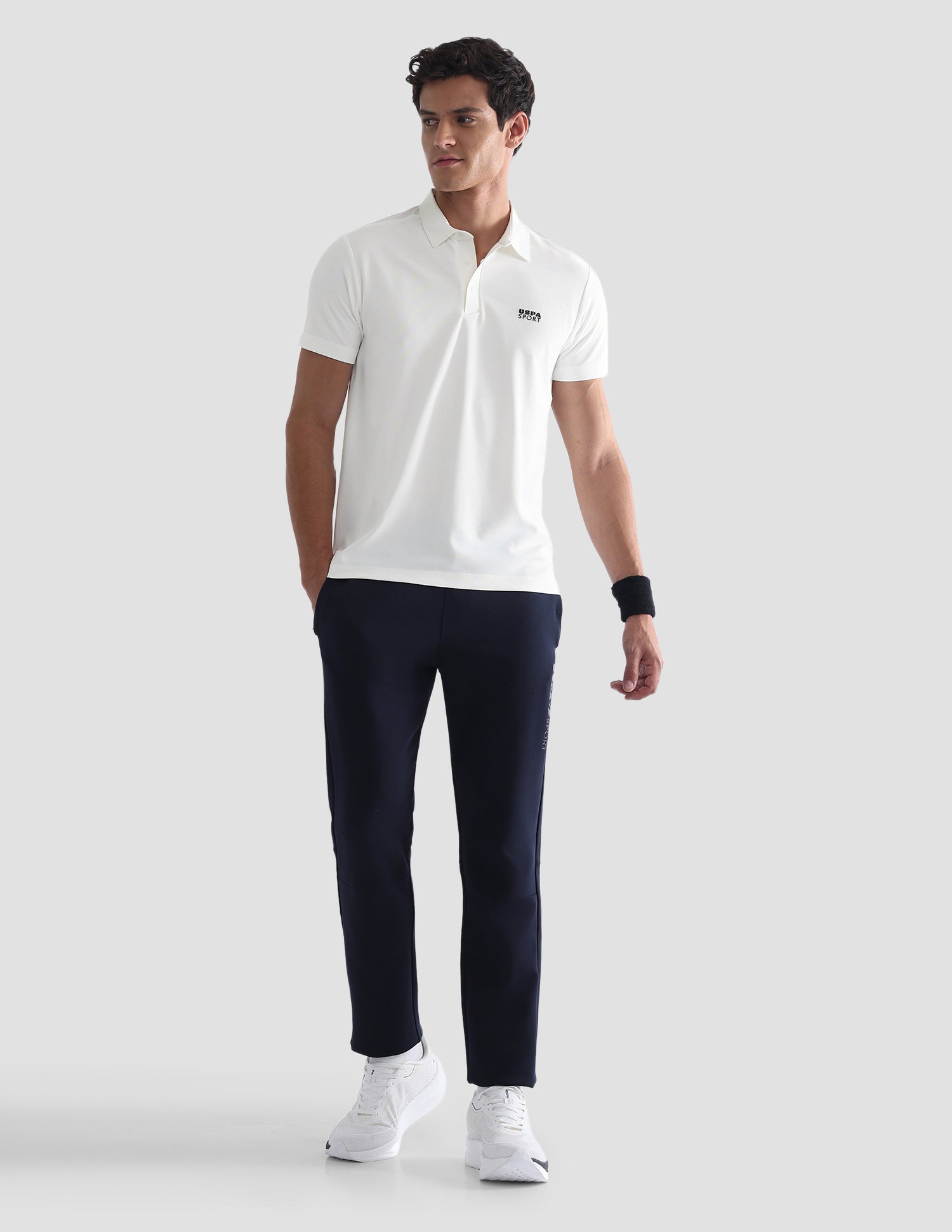 Solid Slim Fit Active Polo Shirt Off White - U.S. Polo Assn. India | Large