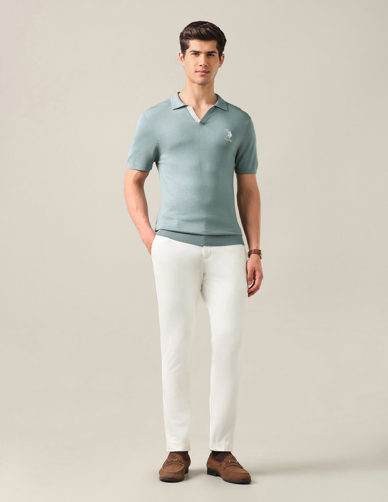 Solid Slim Fit Polo Shirt Light Green - U.S. Polo Assn. India | Large