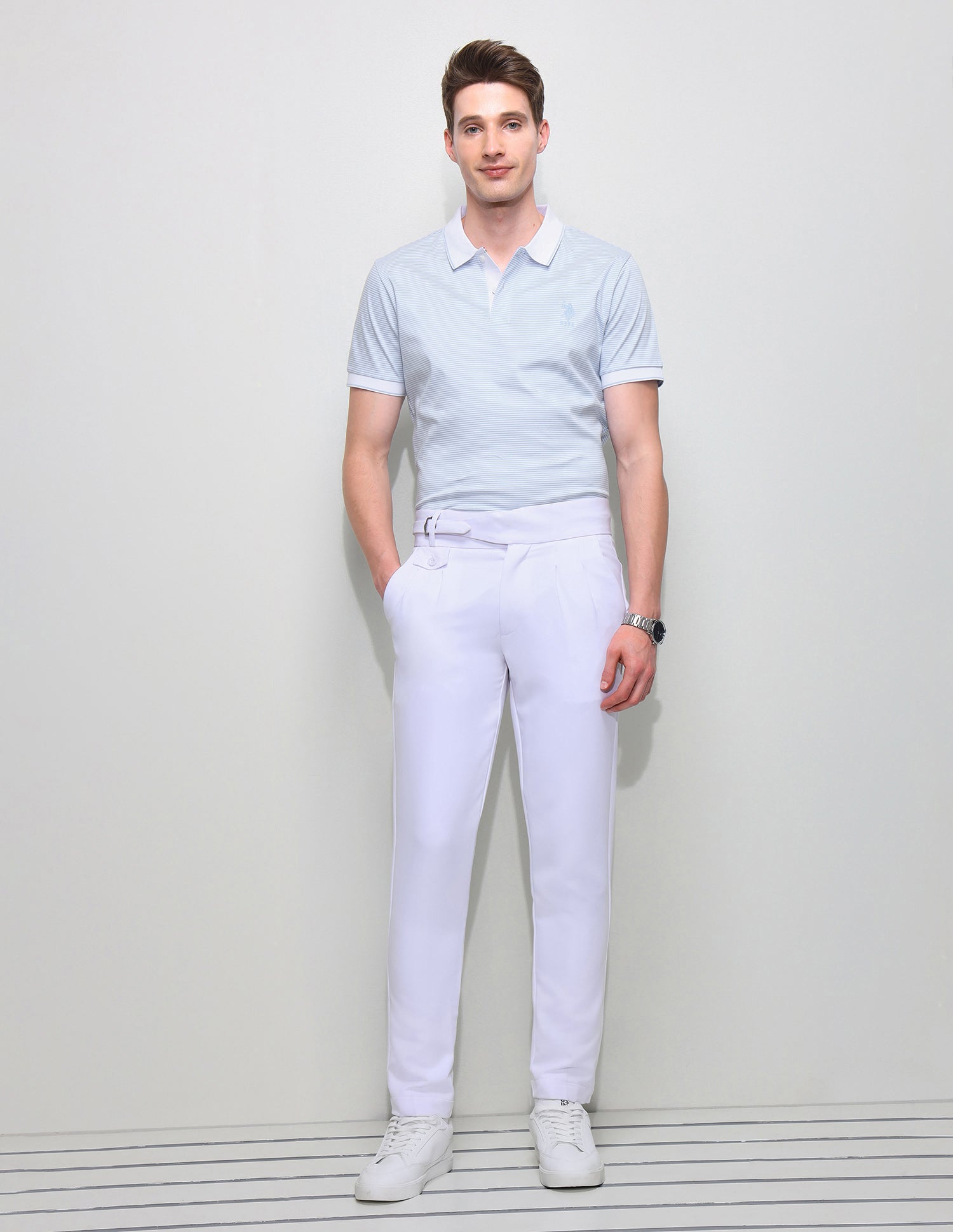 Horizontal Striped Slim Fit Polo Shirt Light Blue - U.S. Polo Assn. India | Large