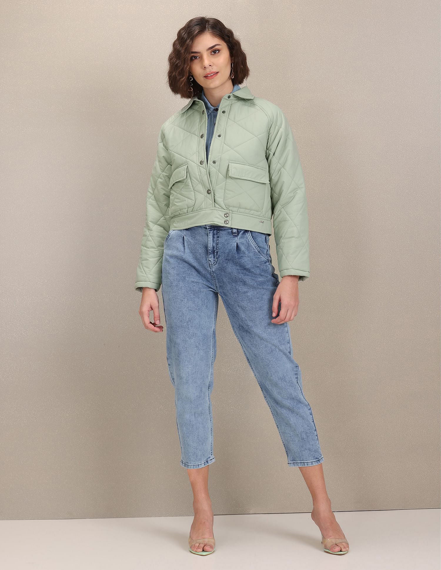 Solid Quilted Jacket Light Green - U.S. POLO ASSN. | Large