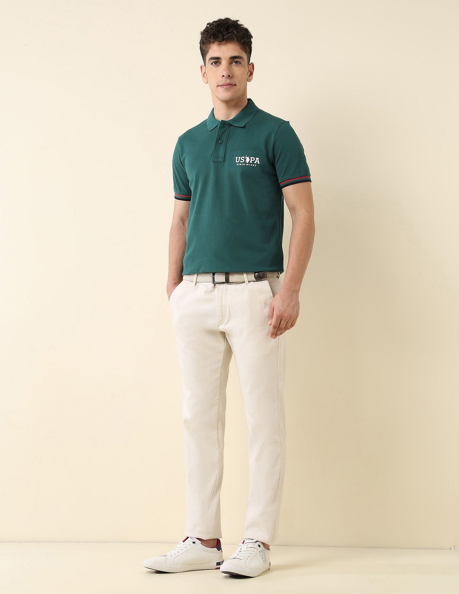 Solid Slim Fit Polo Shirt Dark Green - U.S. Polo Assn. India | Large