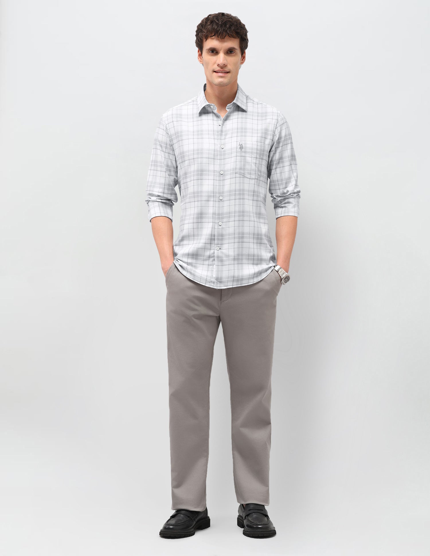 Tartan Checked Twill Shirt Grey - U.S. Polo Assn. India | Large