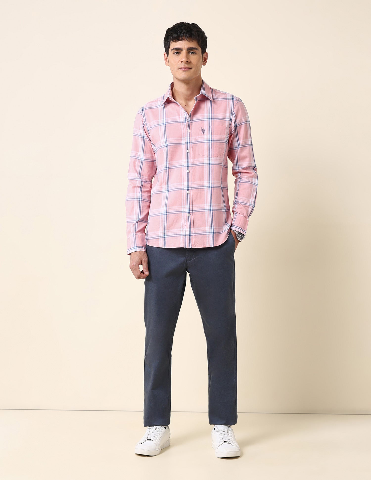 Tartan Checked Tailored Fit Shirt Pink - U.S. Polo Assn. India | Large