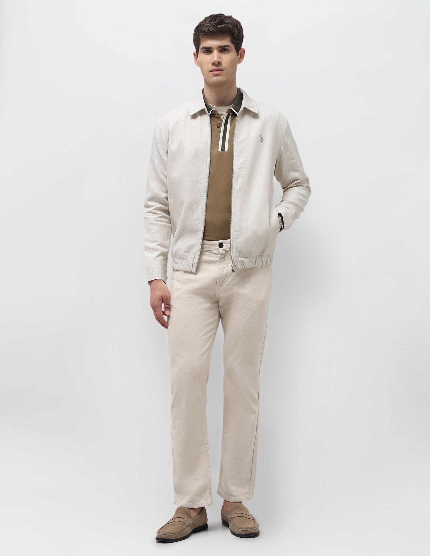 Regular Fit Solid Jacket Beige - U.S. Polo Assn. India | Large