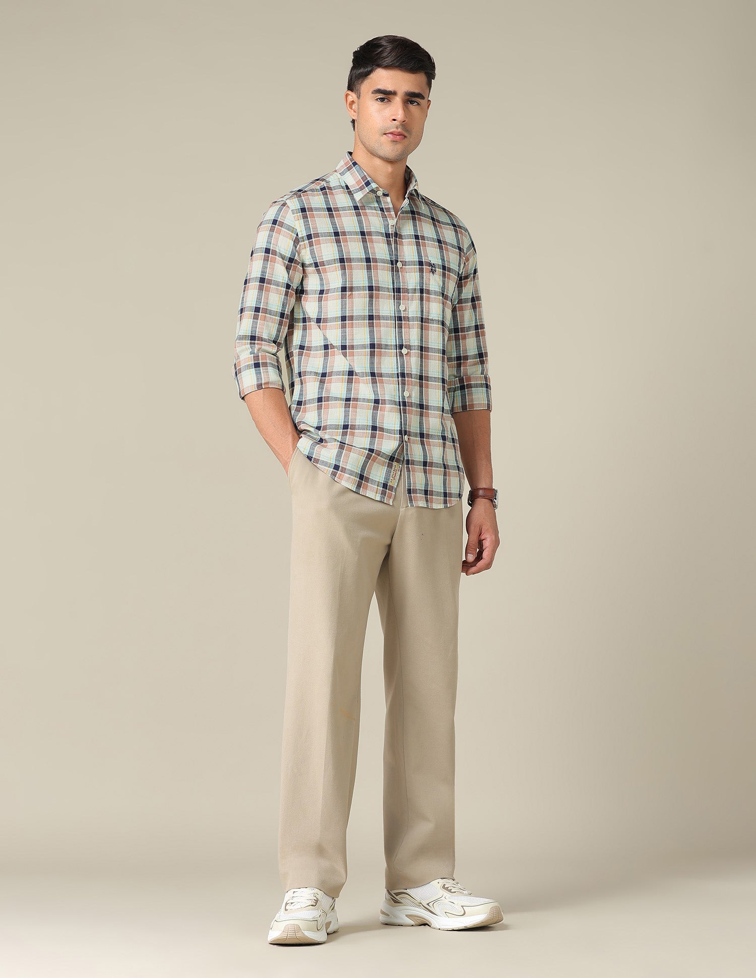 Regular Fit Plaid Checked Shirt Ivory - U.S. POLO ASSN. | Large