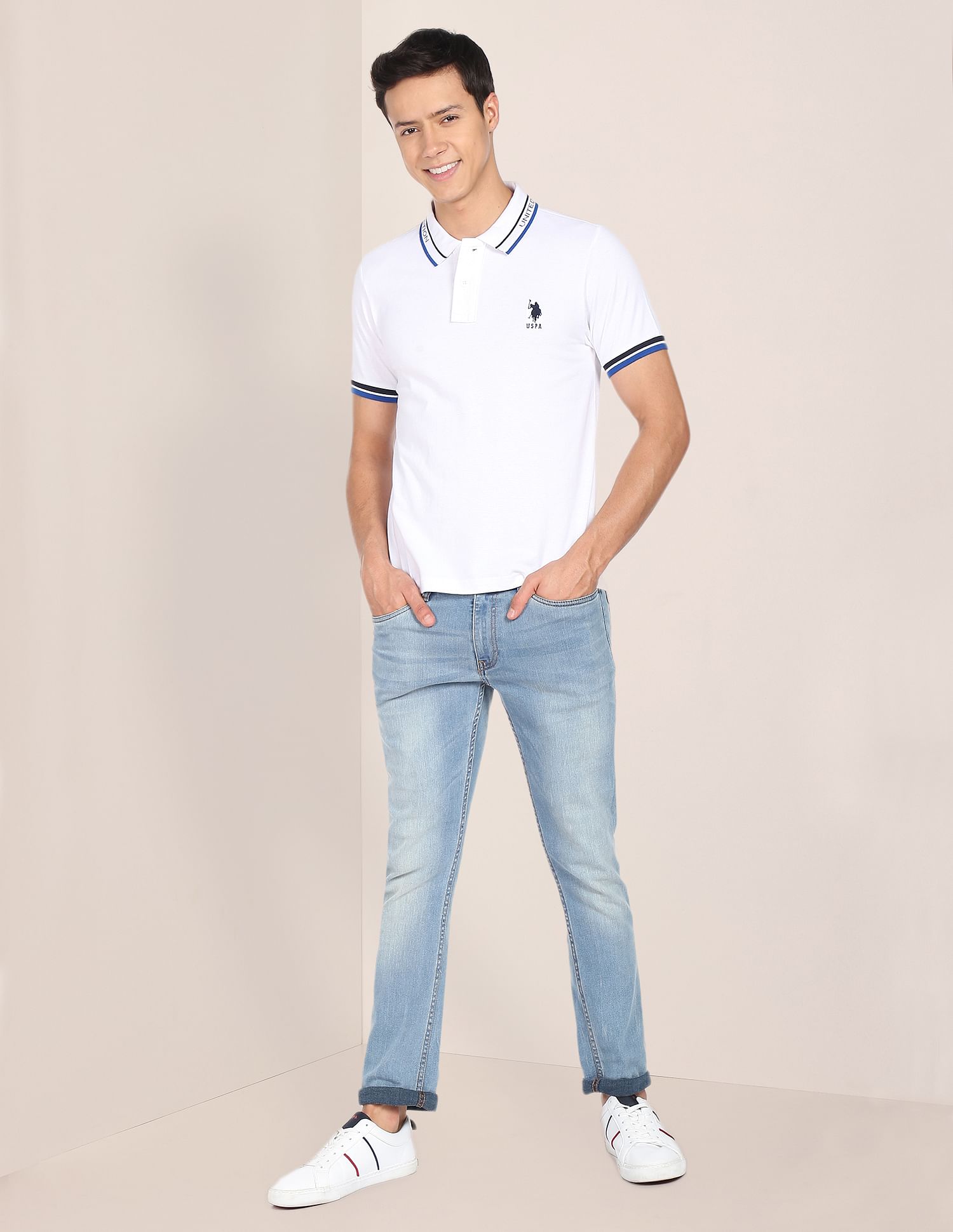 Men White Solid Cotton Polo Shirt White - U.S. Polo Assn. India | Large