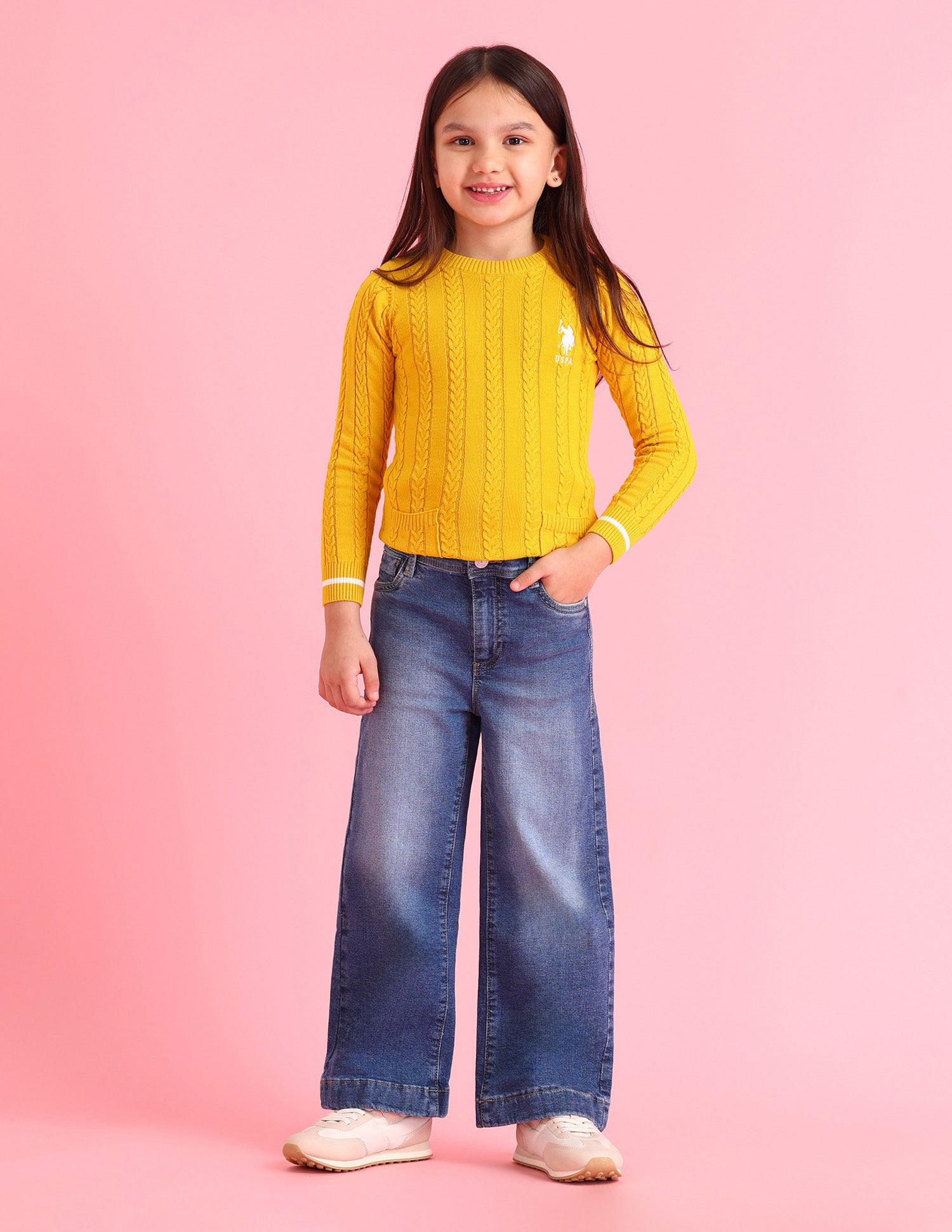 Girls Mid Rise Flared Fit Jeans Blue - U.S. POLO ASSN. | Large