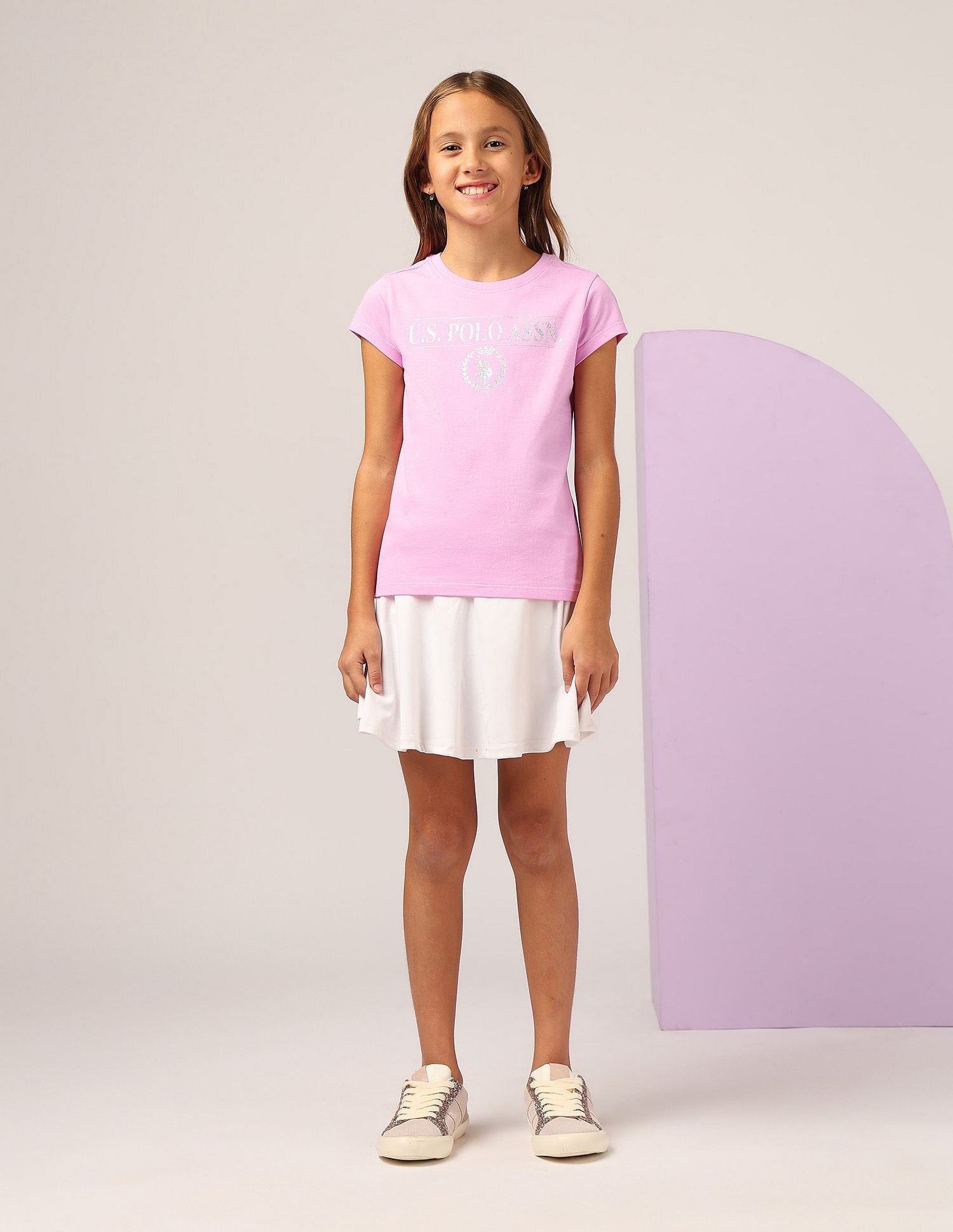 Girls Glitter Regular Fit T-Shirt Pink - U.S. POLO ASSN. | Large