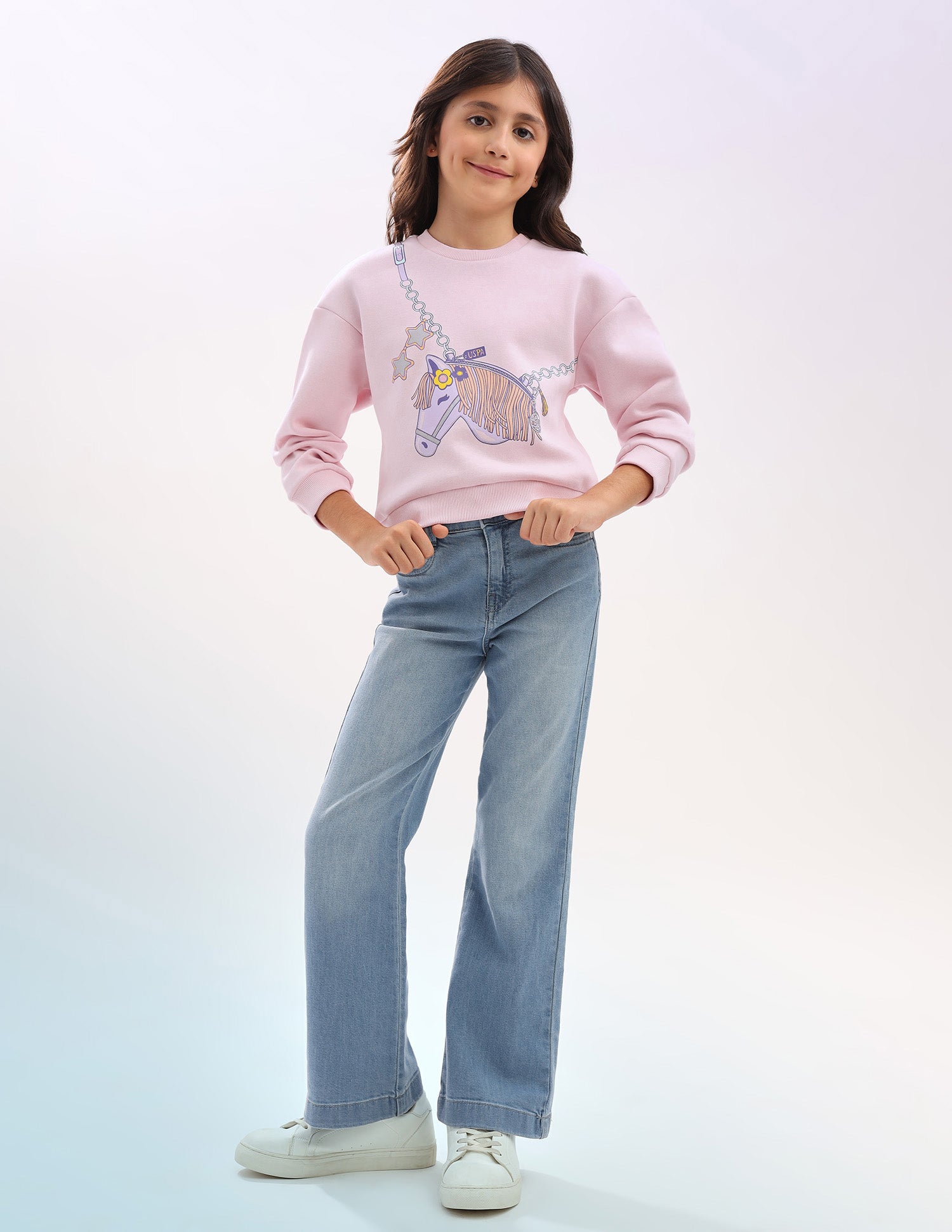 Graphic Printed Regular Fit Sweatshirt Light Pink - U.S. POLO ASSN. | Large