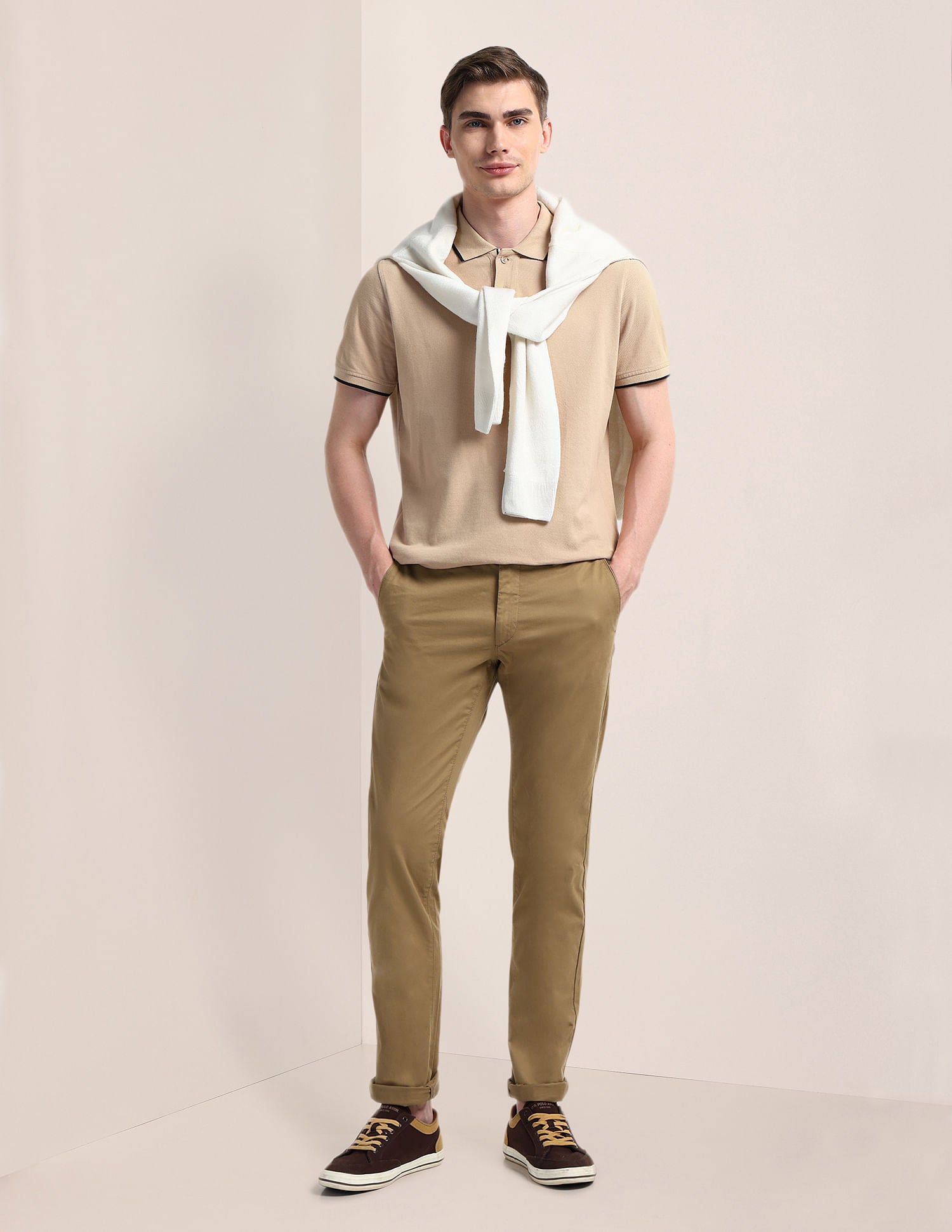 Solid Denver Slim Fit Trousers Khaki - U.S. POLO ASSN. | Large